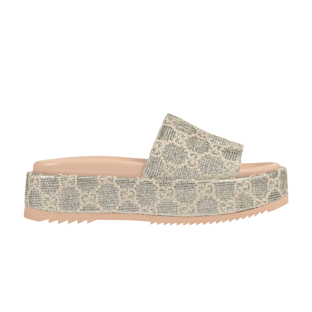 Gucci Wmns GG Lame Slide Sandal 'Silver'