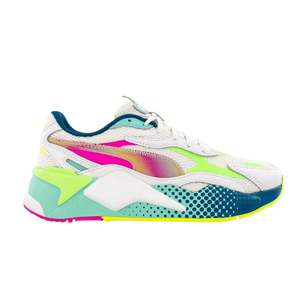 Pre-owned Puma Rs-x3 Wave Racer Big Kid 'white Elektro Green'