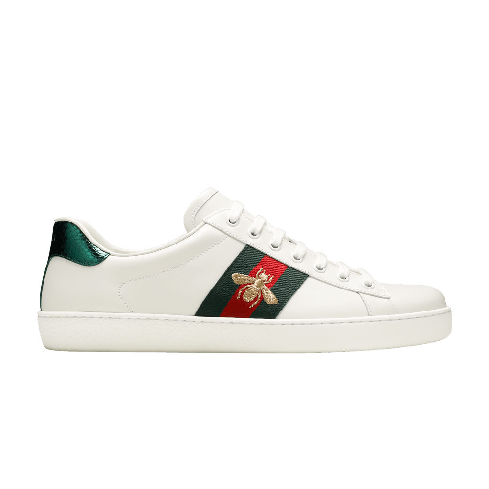 Pre-owned Gucci Ace Embroidered 'bee' In White