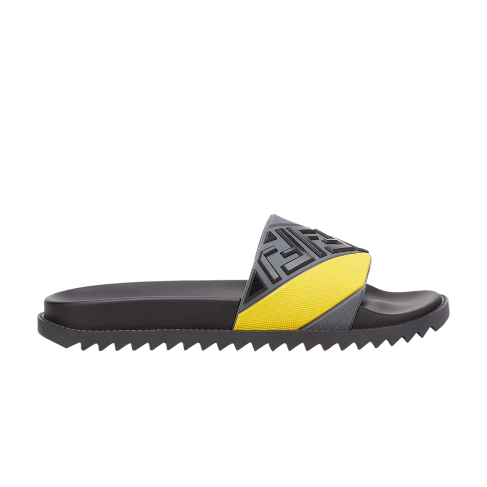Fendi Rubber Fussbetts Slides 'Embossed Diagonal FF - Grey Yellow'