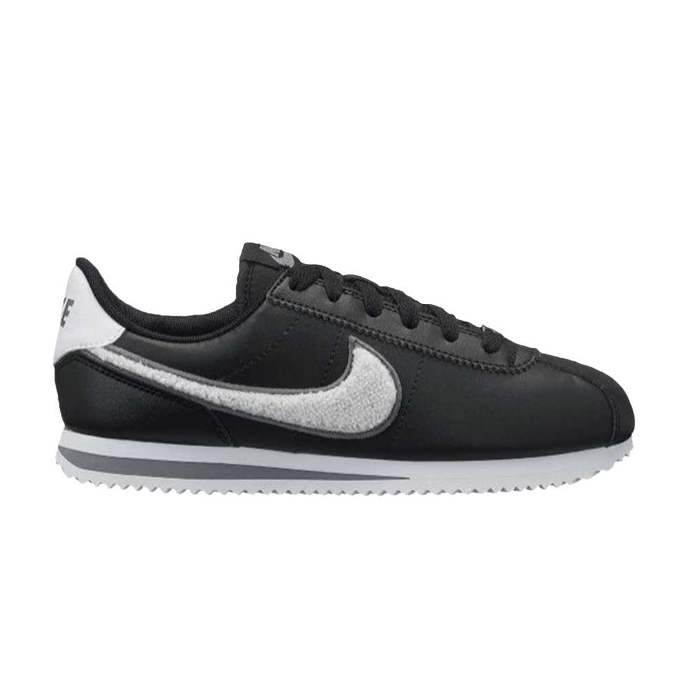 Cortez Basic Leather SE GS 'Chenille Swoosh - Black'