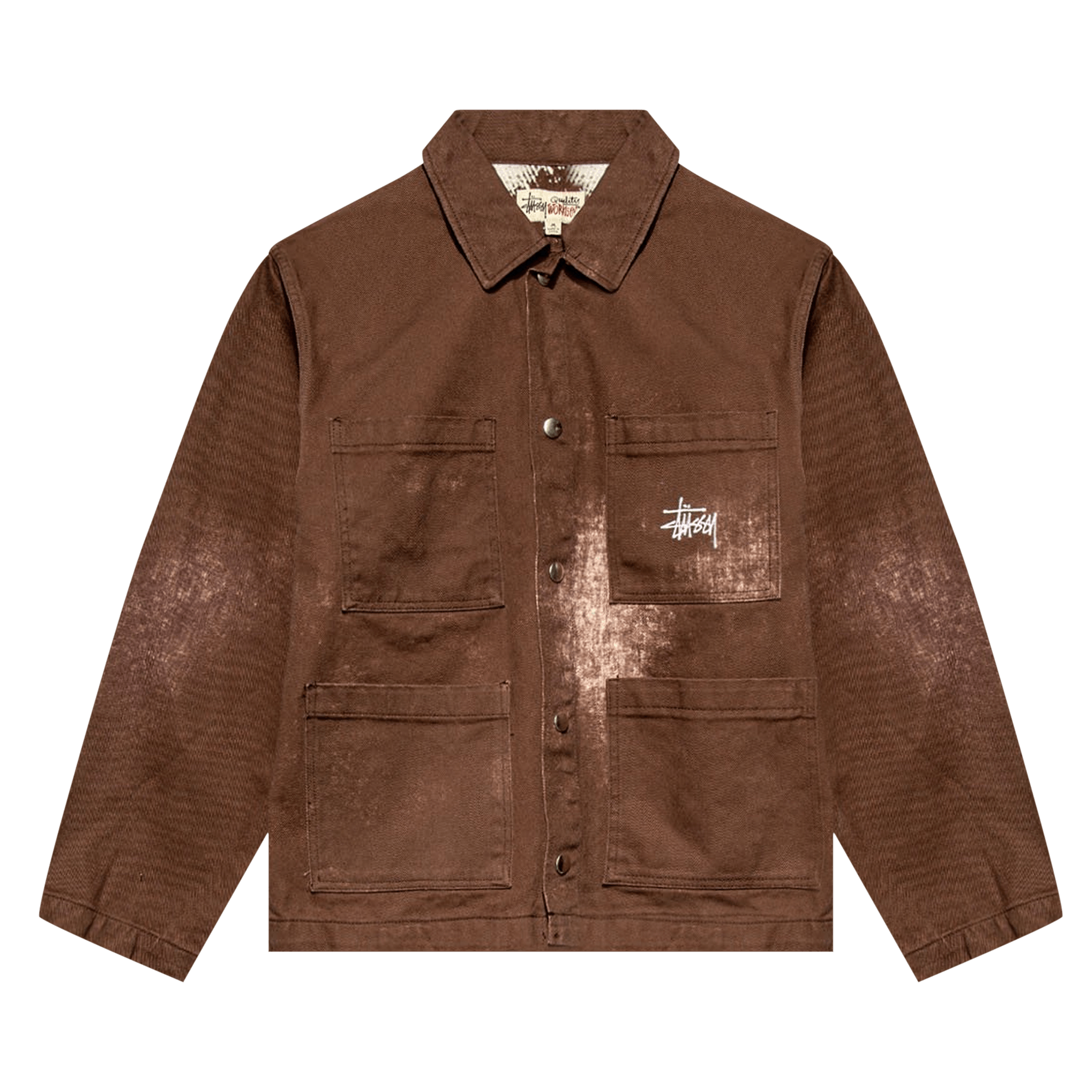 Pre-owned Stussy Spotted Bleach Chore Jacket 'brown'