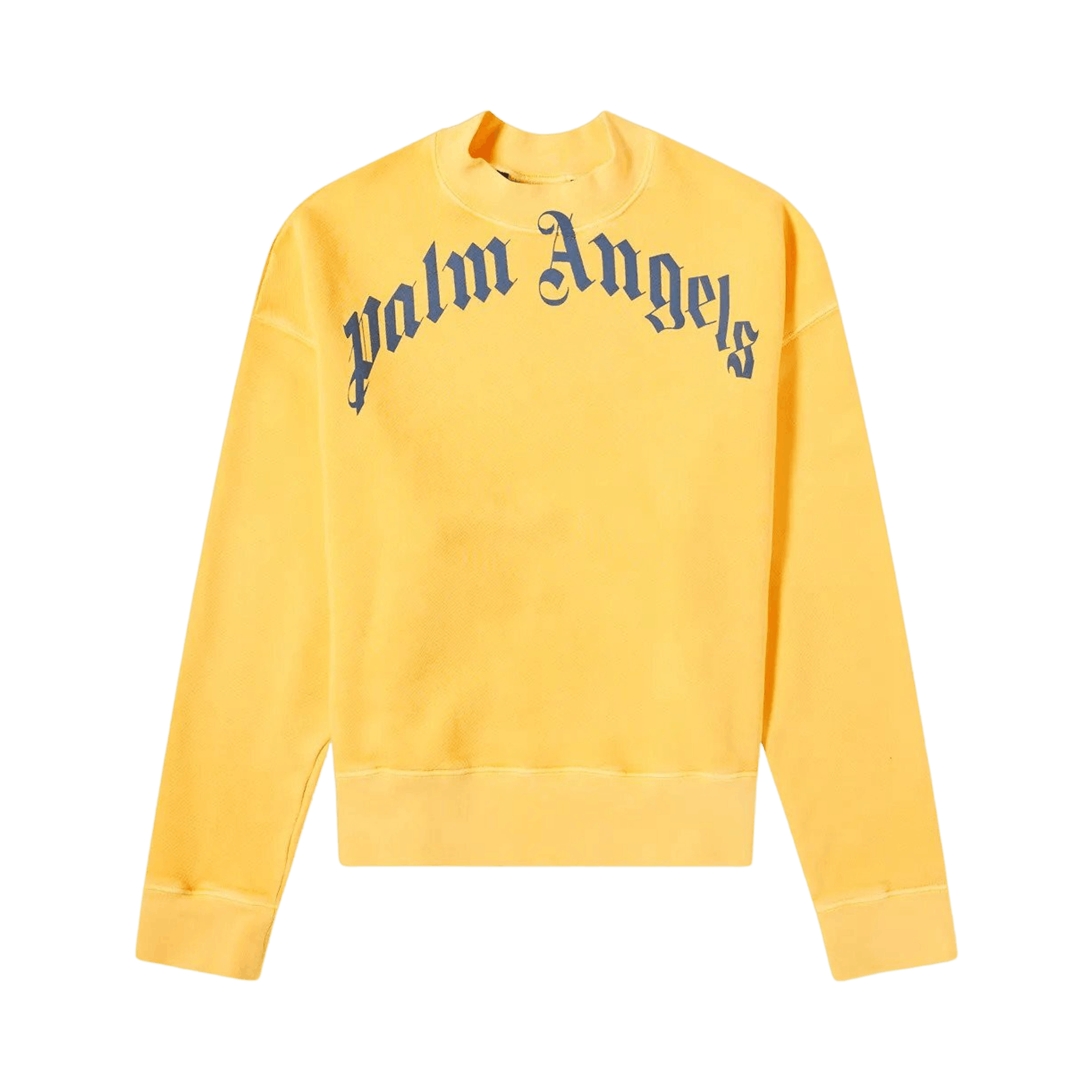 Palm Angels Vintage Wash Curved Logo Crew 'Yellow/Navy'