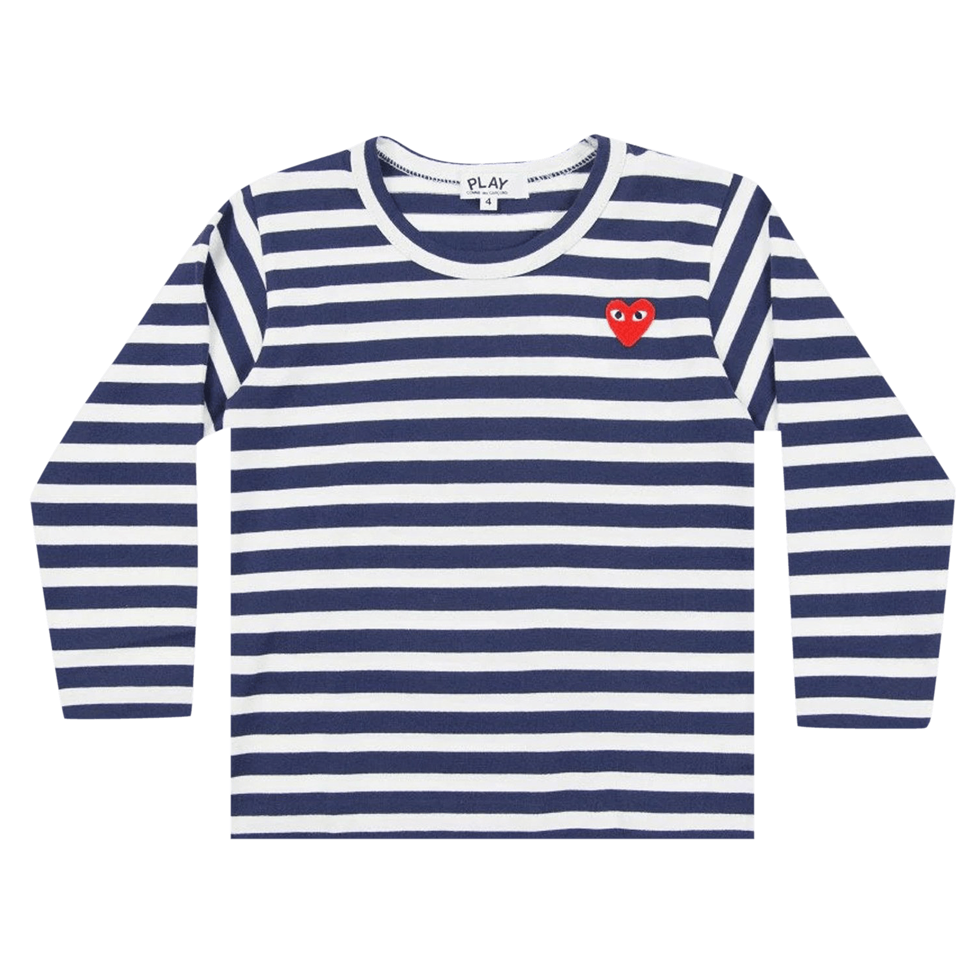 Pre-owned Comme Des Garçons Play Kids Striped Heart Logo Long-sleeve T-shirt 'navy/white' In Blue