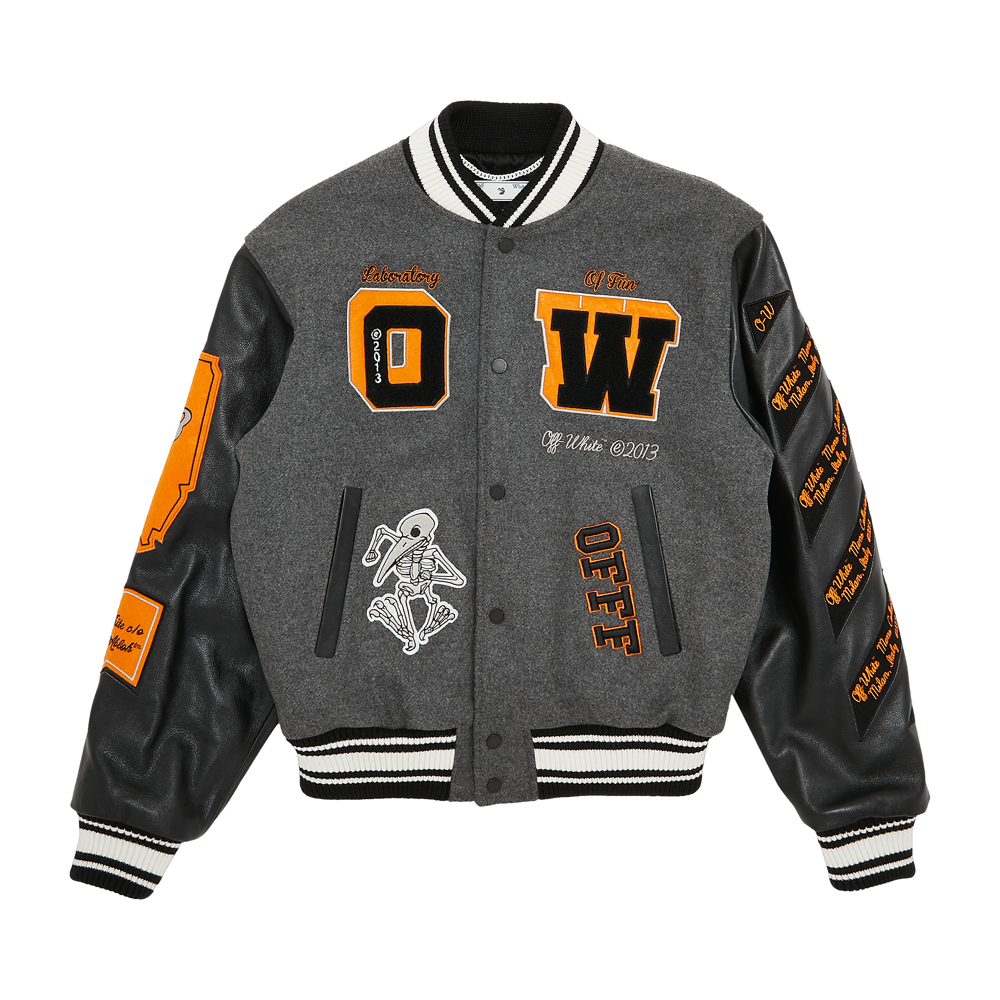 Off-White Leather Varsity Jacket 'Medium Grey/Multicolor'