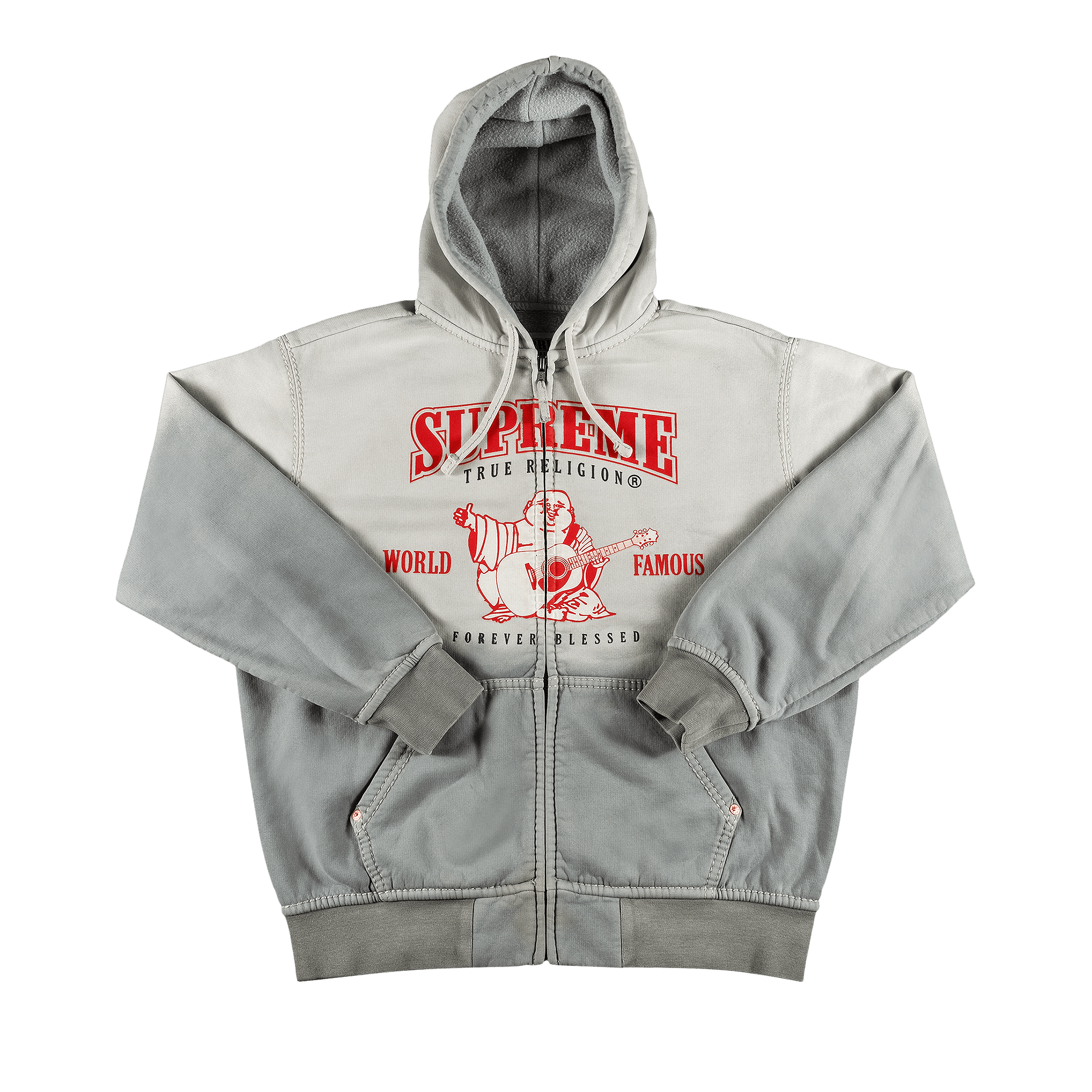SUPREME X TRUE RELIGION ZIP UP HOODED SWEATSHIRT 'LIGHT GREY'