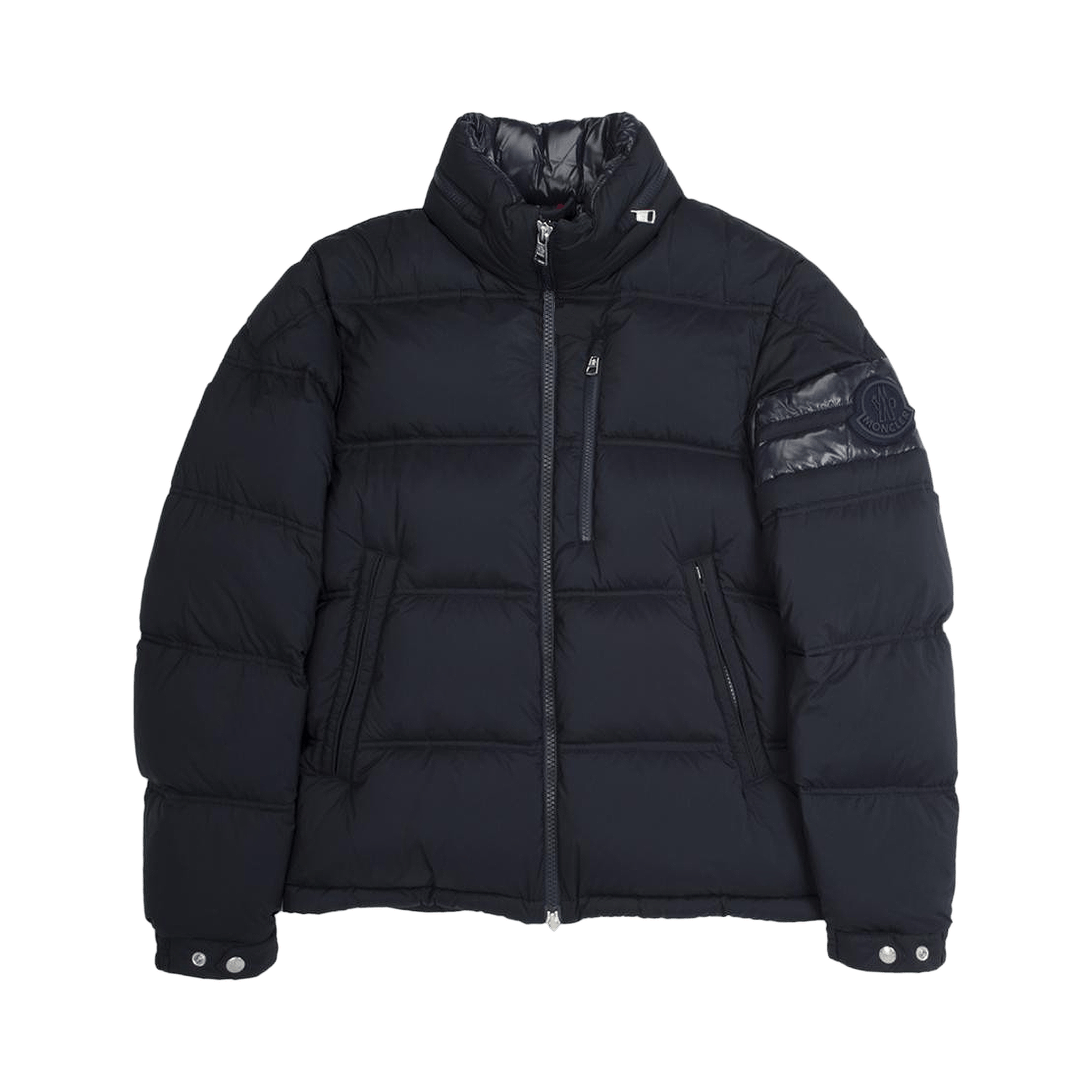Moncler Delaume Full Zip Puffer Jacket With Stripe On Arm 'Navy/White'