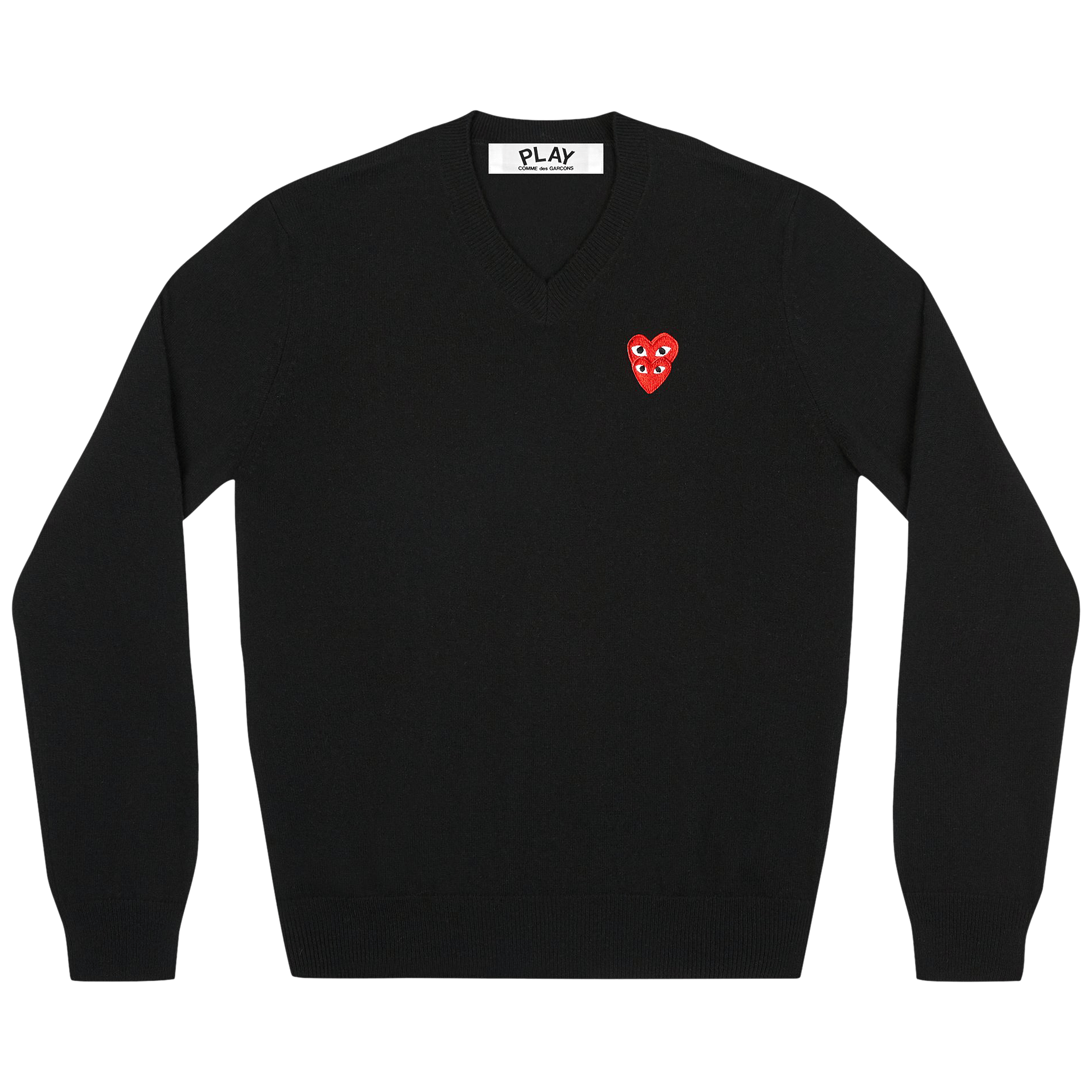 Comme des Garçons PLAY Double Heart Logo V-Neck Sweater 'Black'