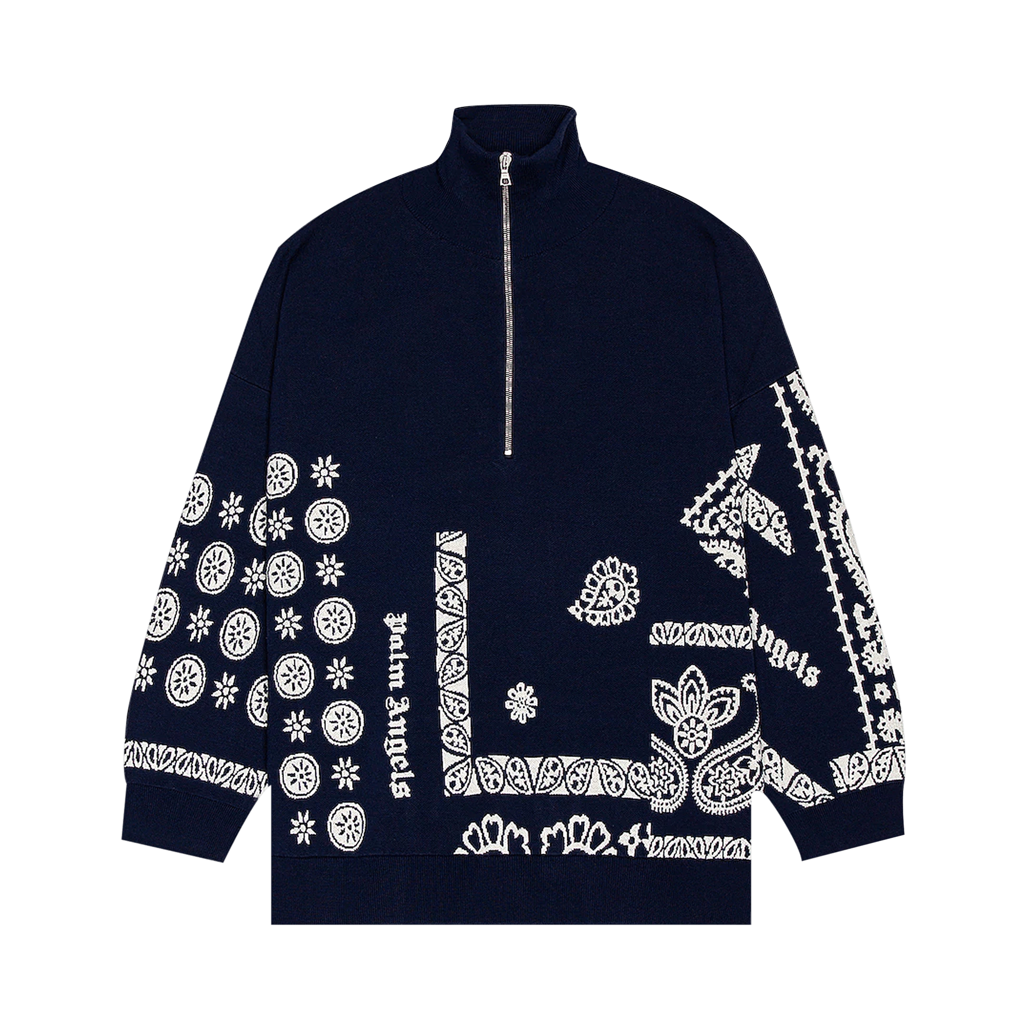 Palm Angels Jacquard Bandana Half Zip Pullover 'Blue/White'
