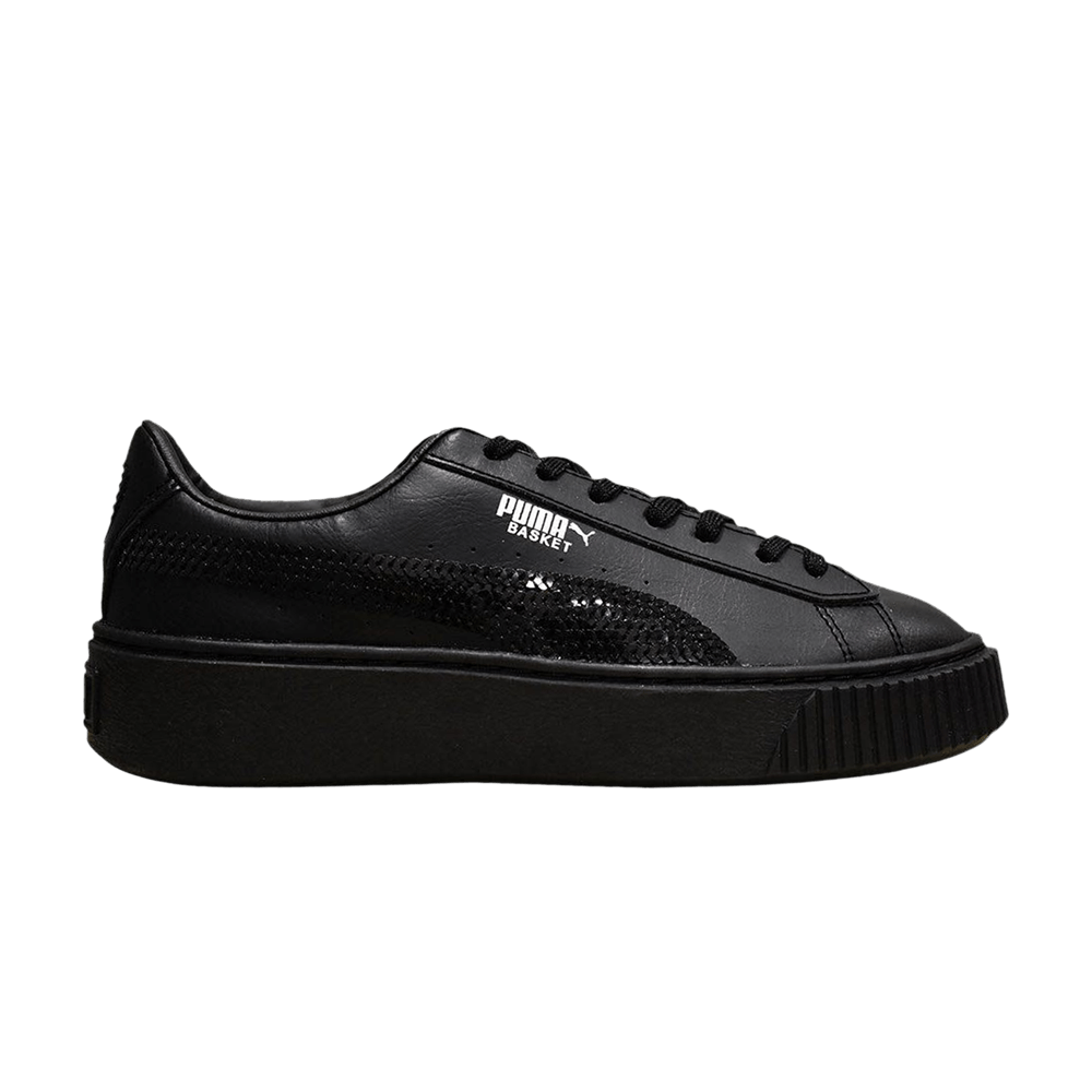 Pre-owned Puma Basket Platform Bling Jr 'black'
