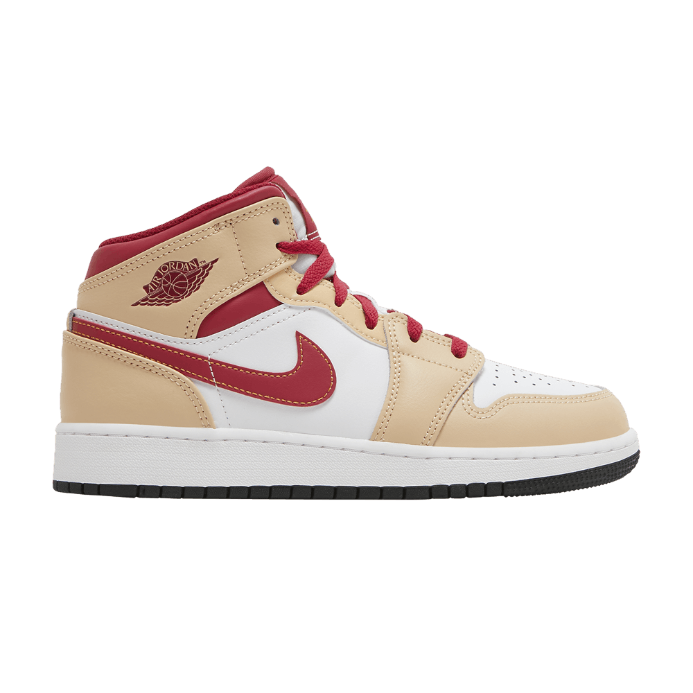 Pre-owned Air Jordan 1 Mid Gs 'light Curry Cardinal Red' In Cream