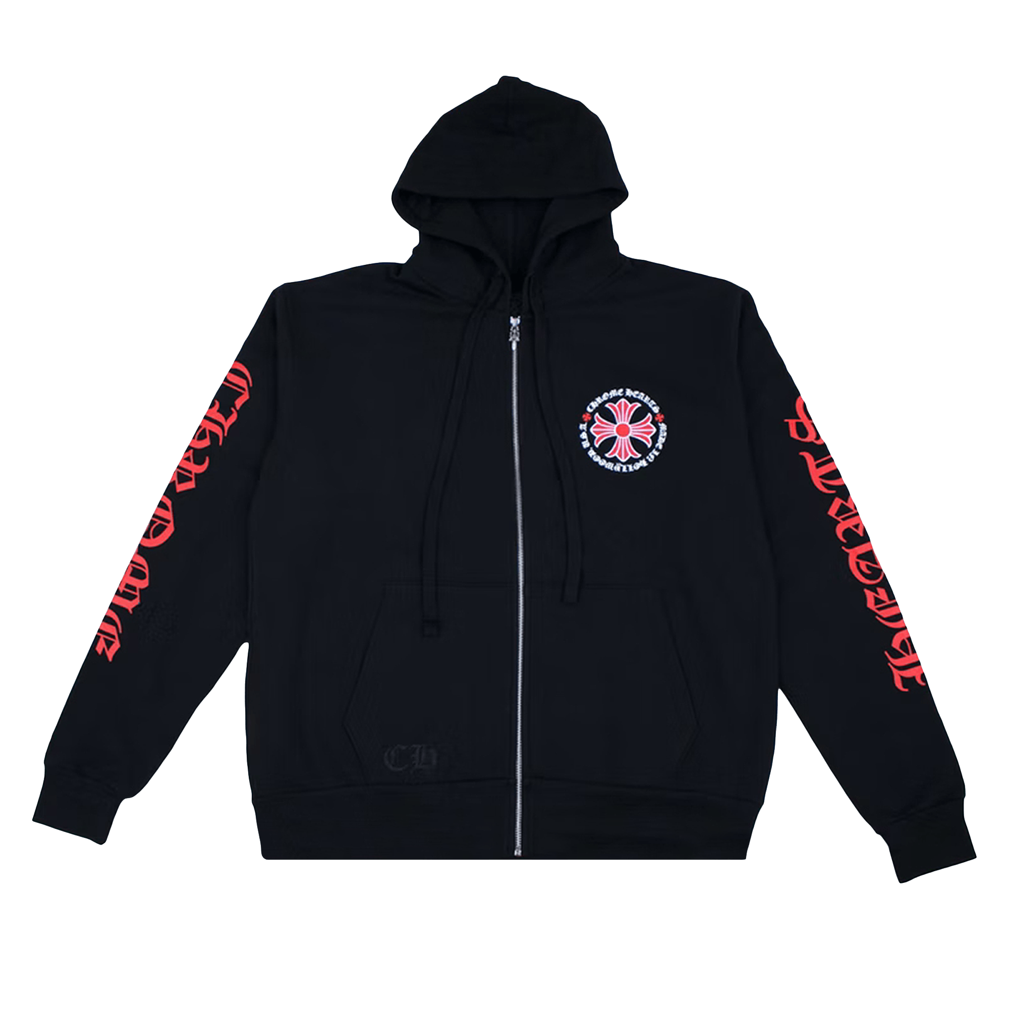 Pre-owned Chrome Hearts Made In Hollywood Plus Cross Zip Up Hoodie 'black/red'