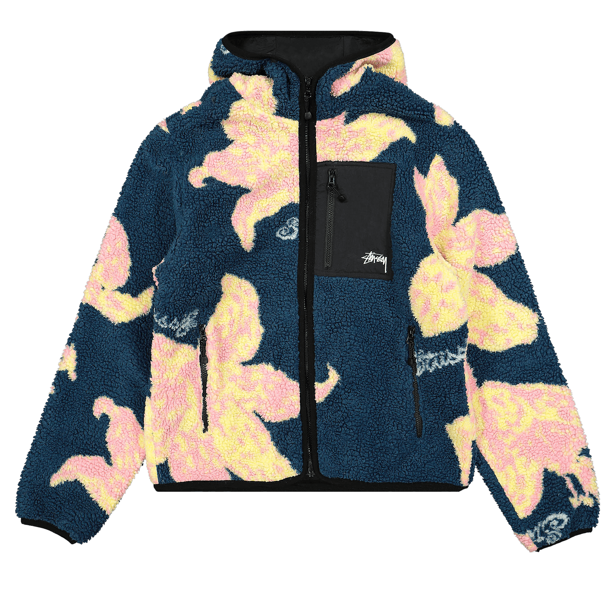 Stussy Floral Sherpa Hood Jacket 'Dark Teal'