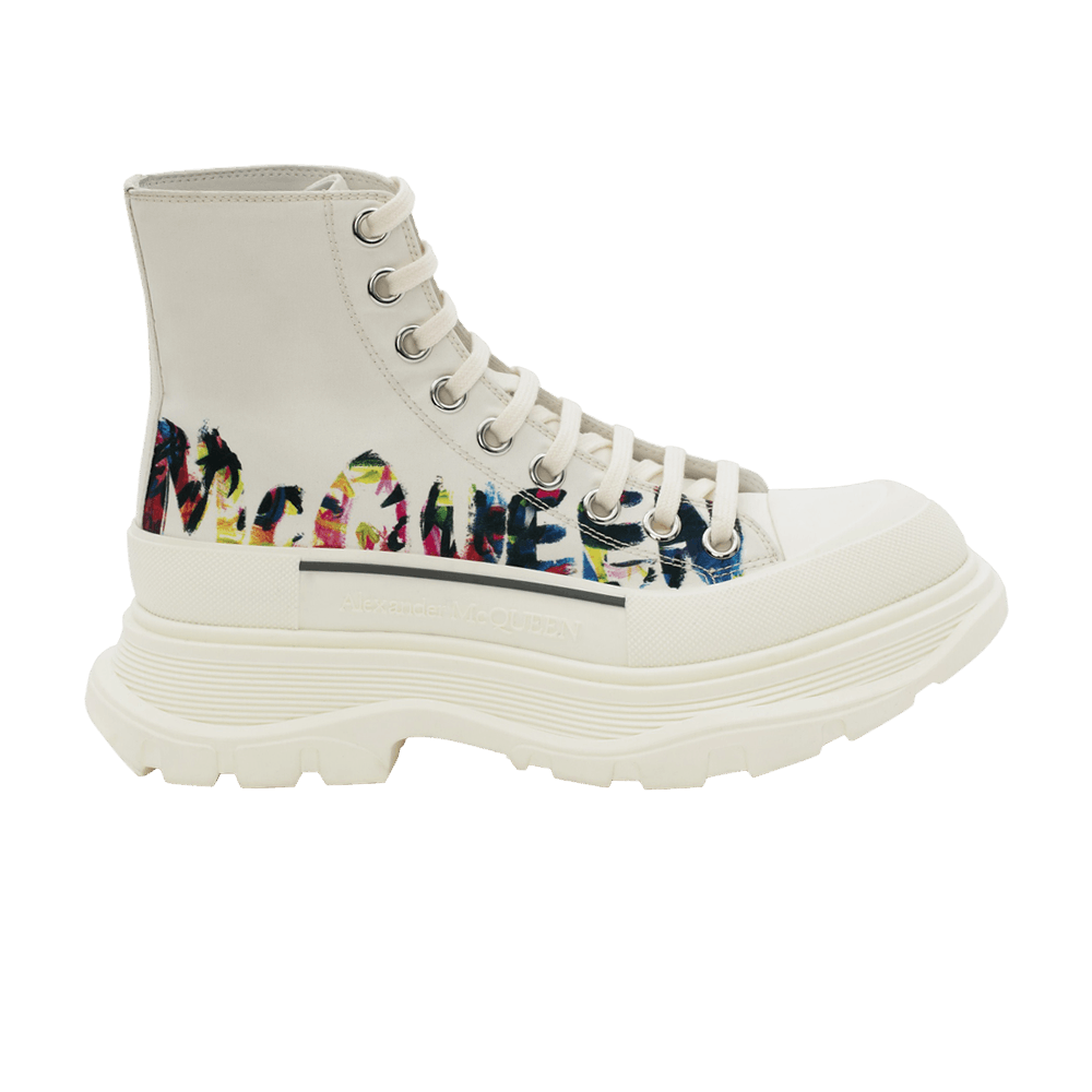 Alexander McQueen Wmns Tread Slick Boot 'McQueen Graffiti Logo - White Multi'