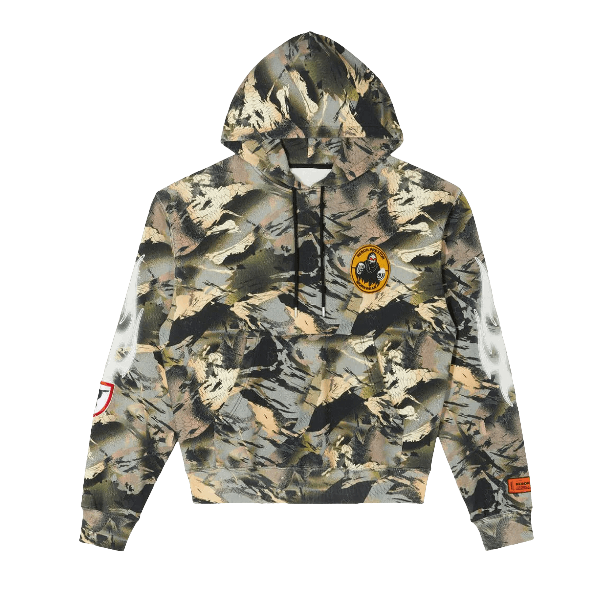 Heron Preston Hoodie Camo Flaming Sleeve 'Camou Green'