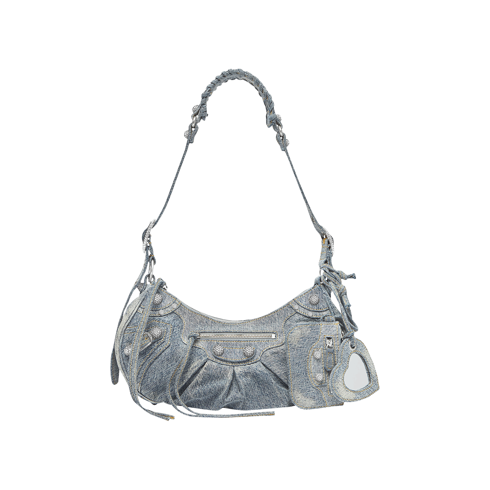 Balenciaga Le Cagole Small Shoulder Bag Denim with Rhinestones Blue