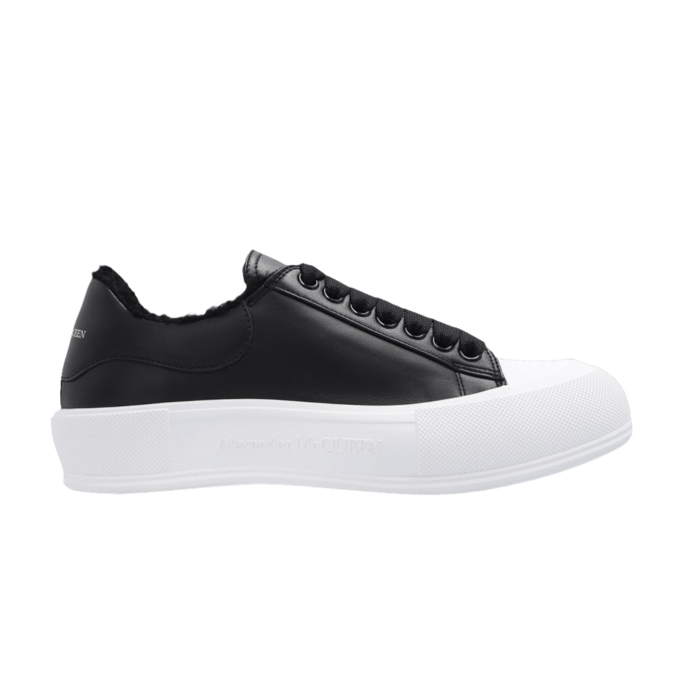 Alexander McQueen Wmns Deck Lace-Up Plimsoll 'Black White Shearling'