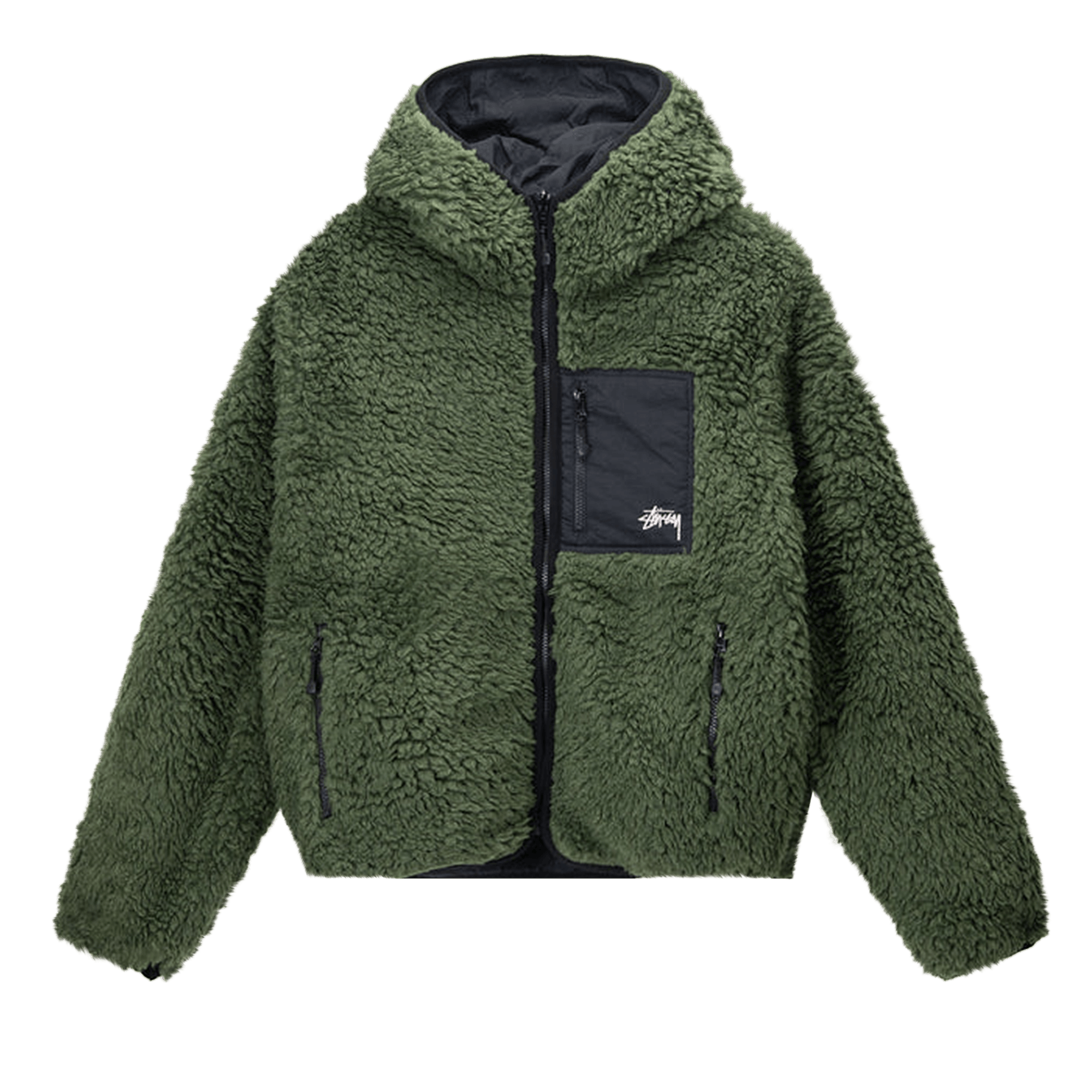 Pre-owned Stussy Sherpa Jacket 'olive' In Green