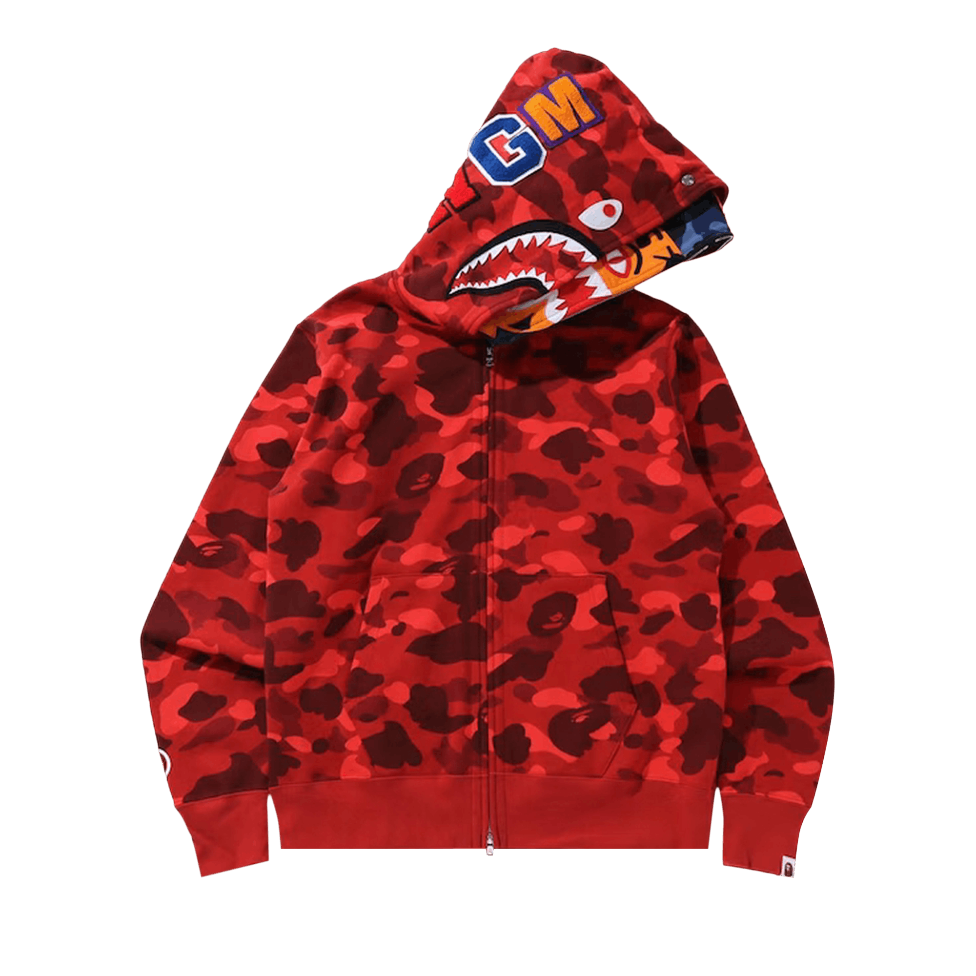 Pre-owned Bape Color Camo Tiger Shark Wide Full Zip Double Hoodie 'red'