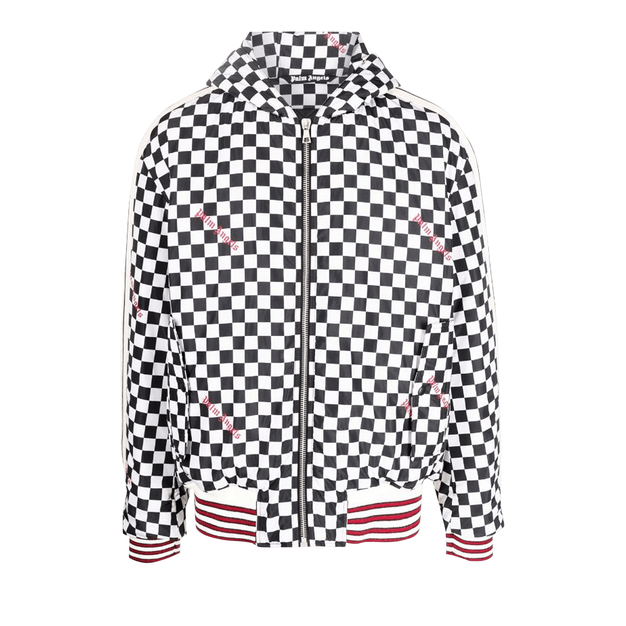 Palm Angels Damier Puffed Hoody Jacket 'Black/Red'