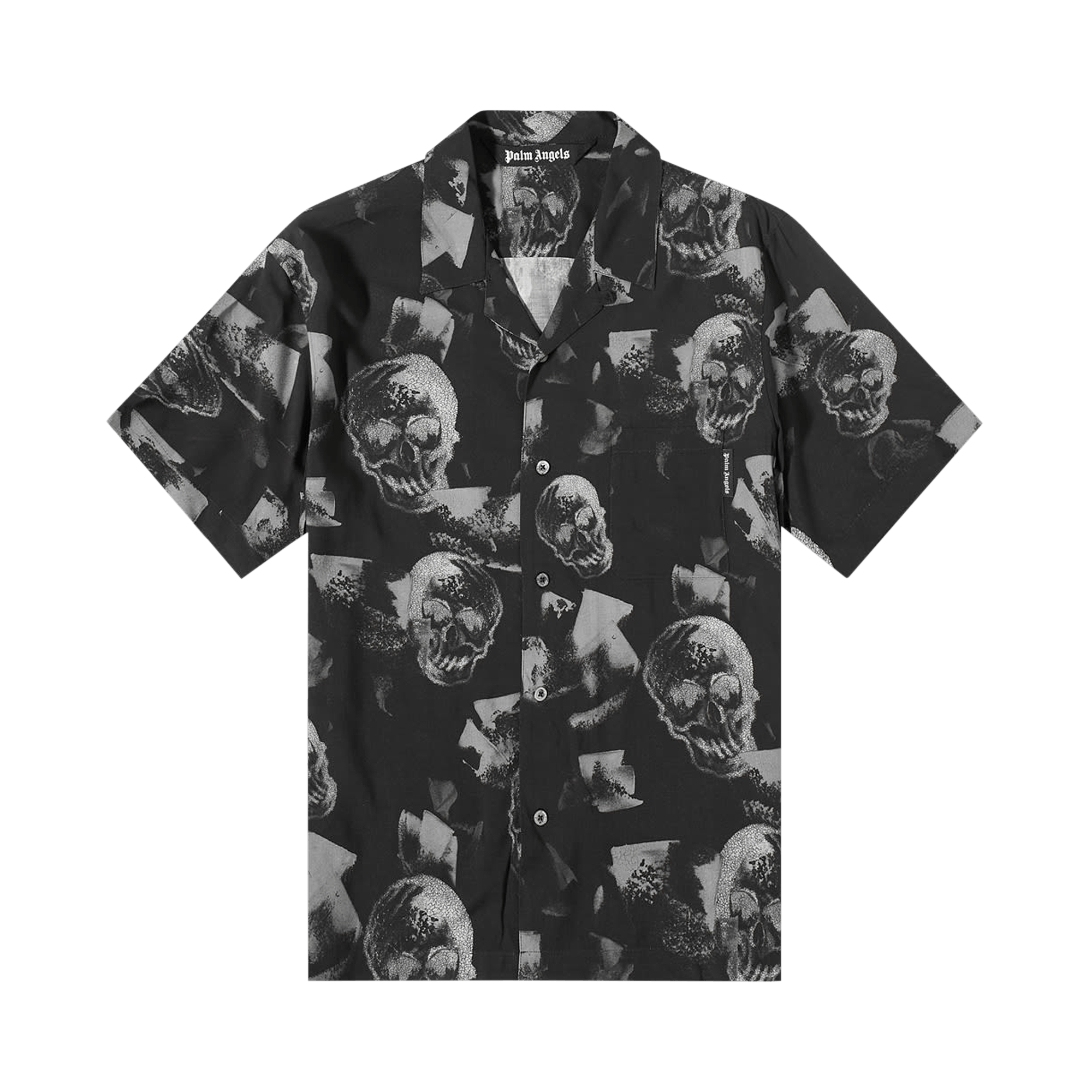 Palm Angels Skull Print Bowling Shirt 'Black/White'