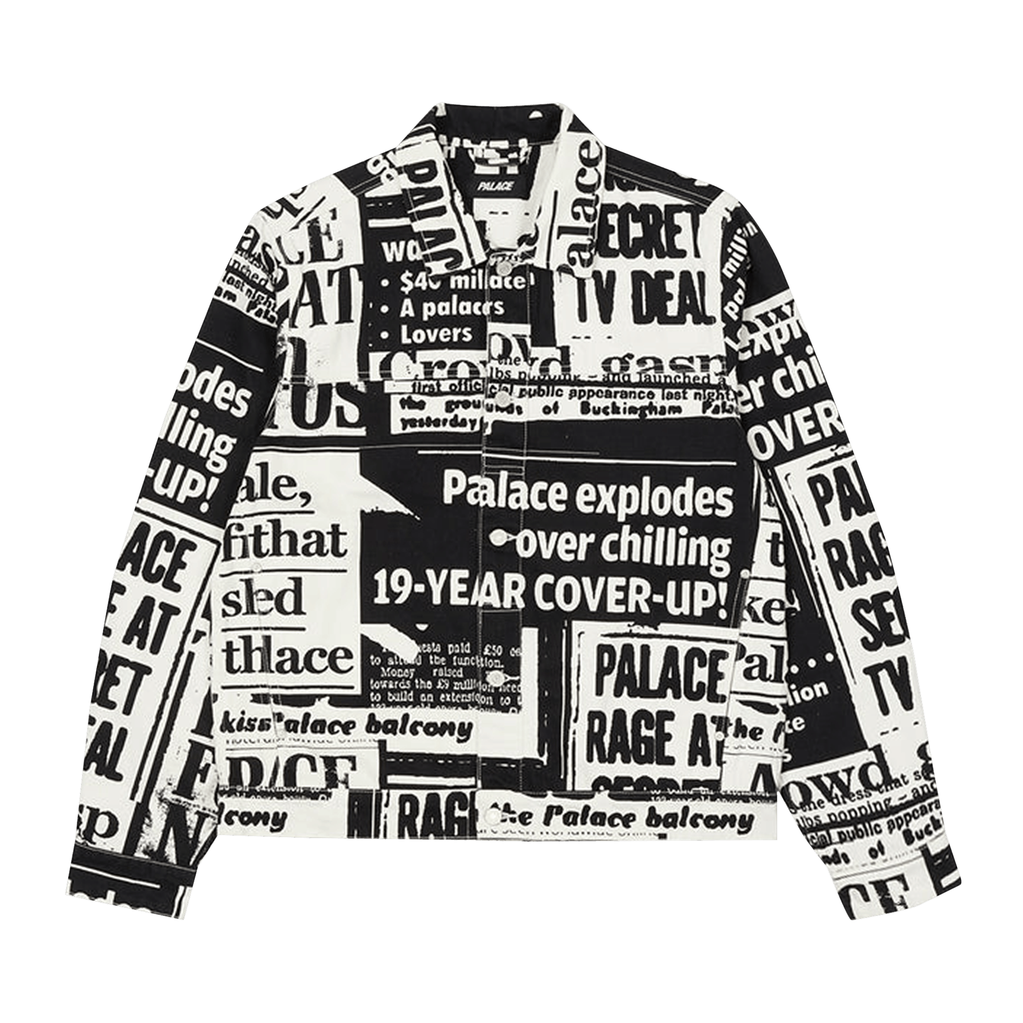 Pre-owned Palace Tabloid Denim Jacket 'black' In Multi-color