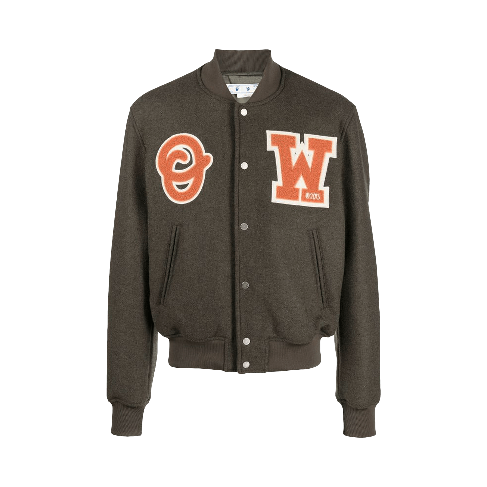 Pre-owned Off-white Ow Patch Varsity Jacket 'army Green/orange'