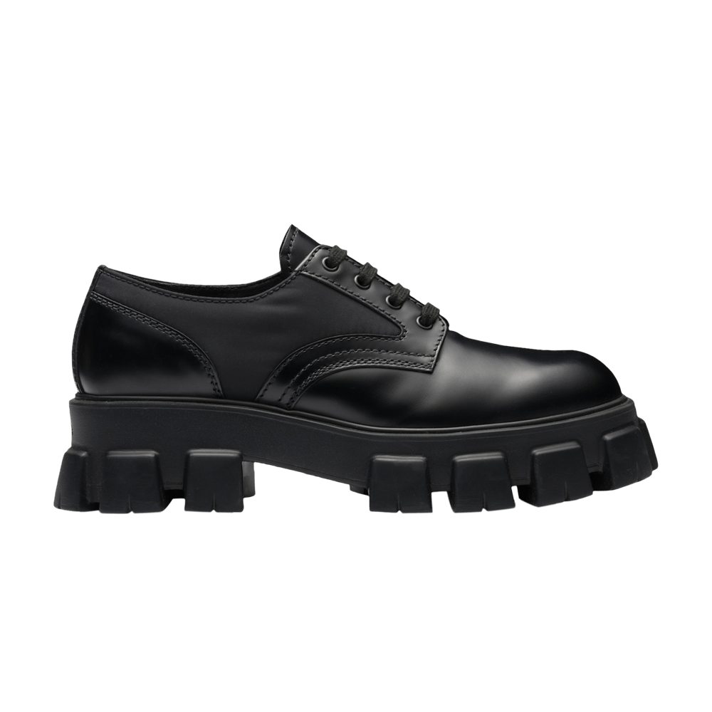 Prada Monolith Brushed Leather and Nylon Lace Up 'Black'