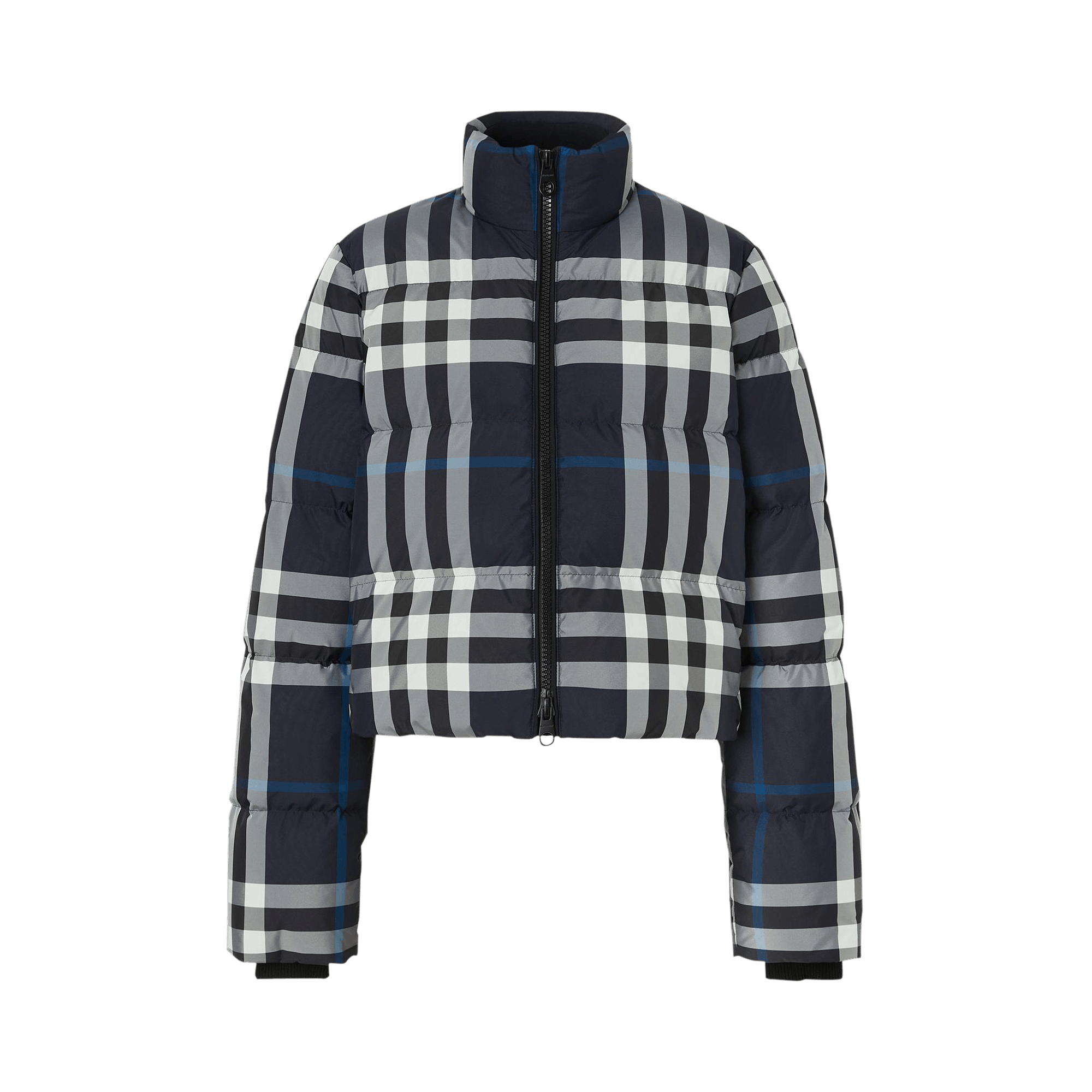 Pre-owned Burberry Night Check Cropped Puffer Jacket 'dark Charcoal Blue/white'