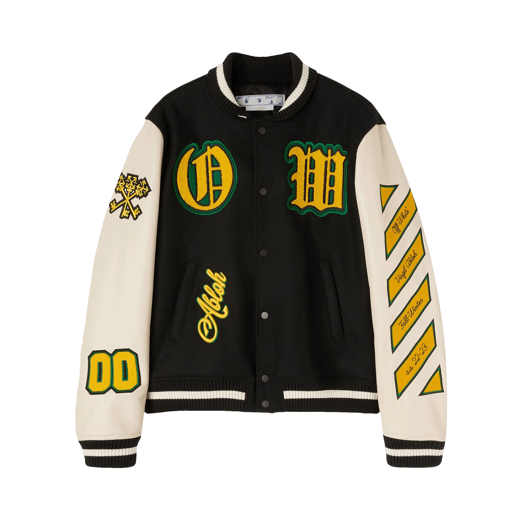 Pre-owned Off-white Graphics Leather Varsity 'black/yellow'