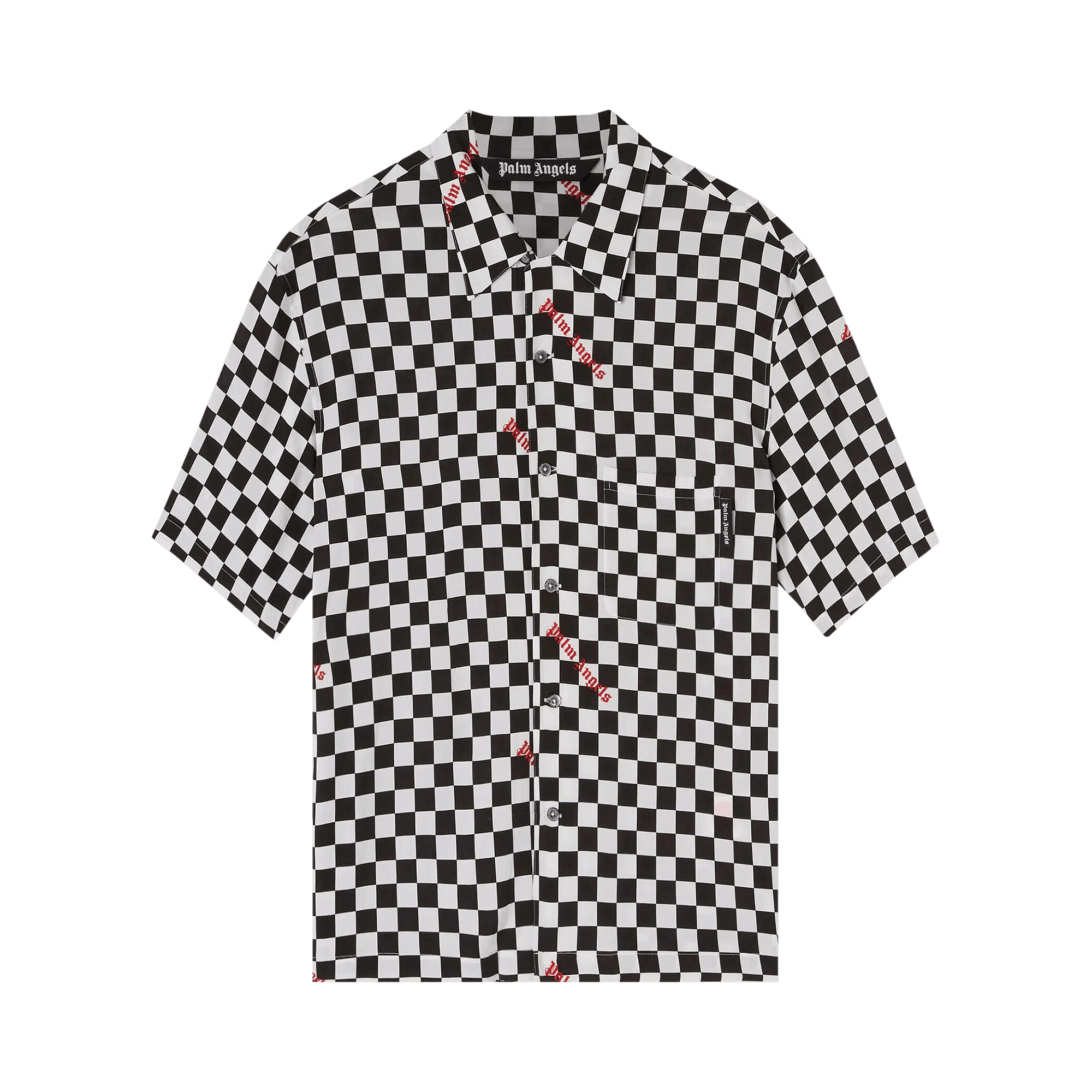 Palm Angels Damier Print Bowling Shirt 'Black/Red'
