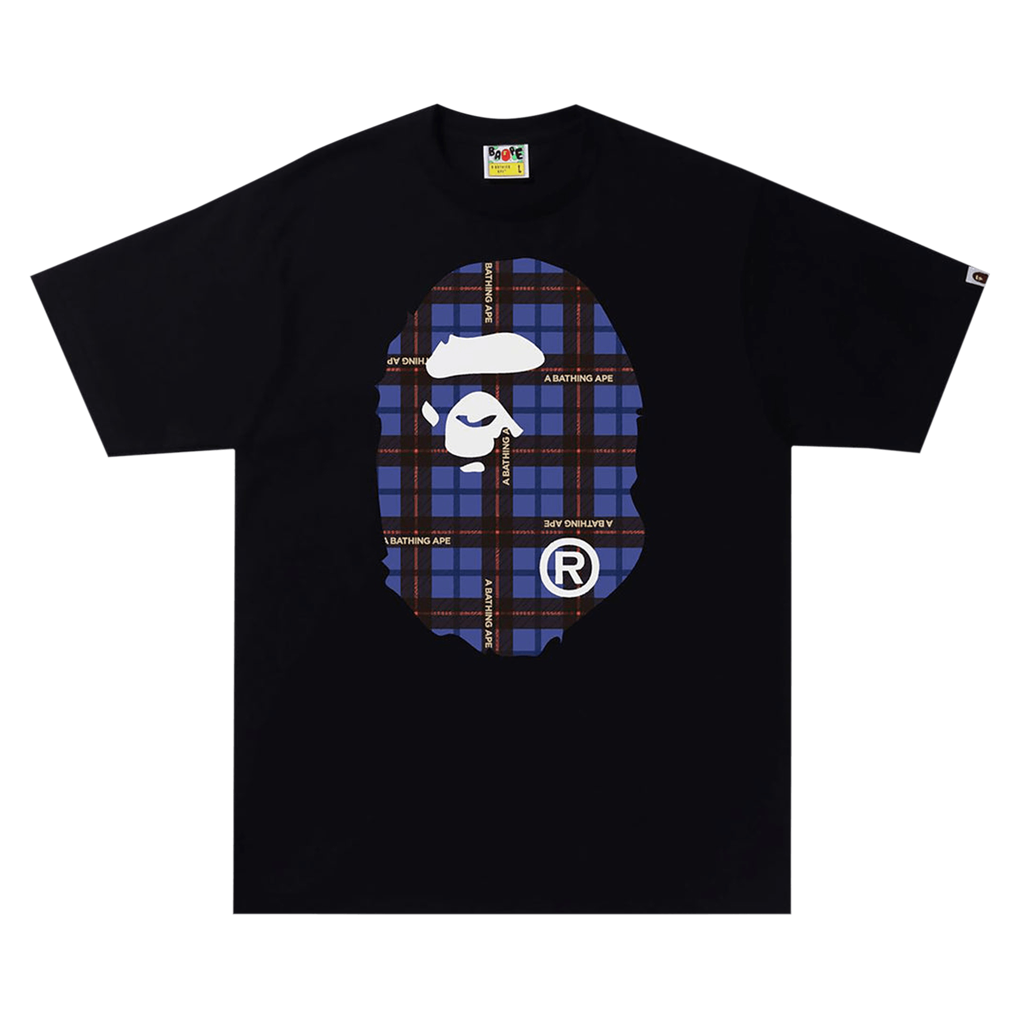 BAPE Logo Check Big Ape Head Tee 'Black/Blue'