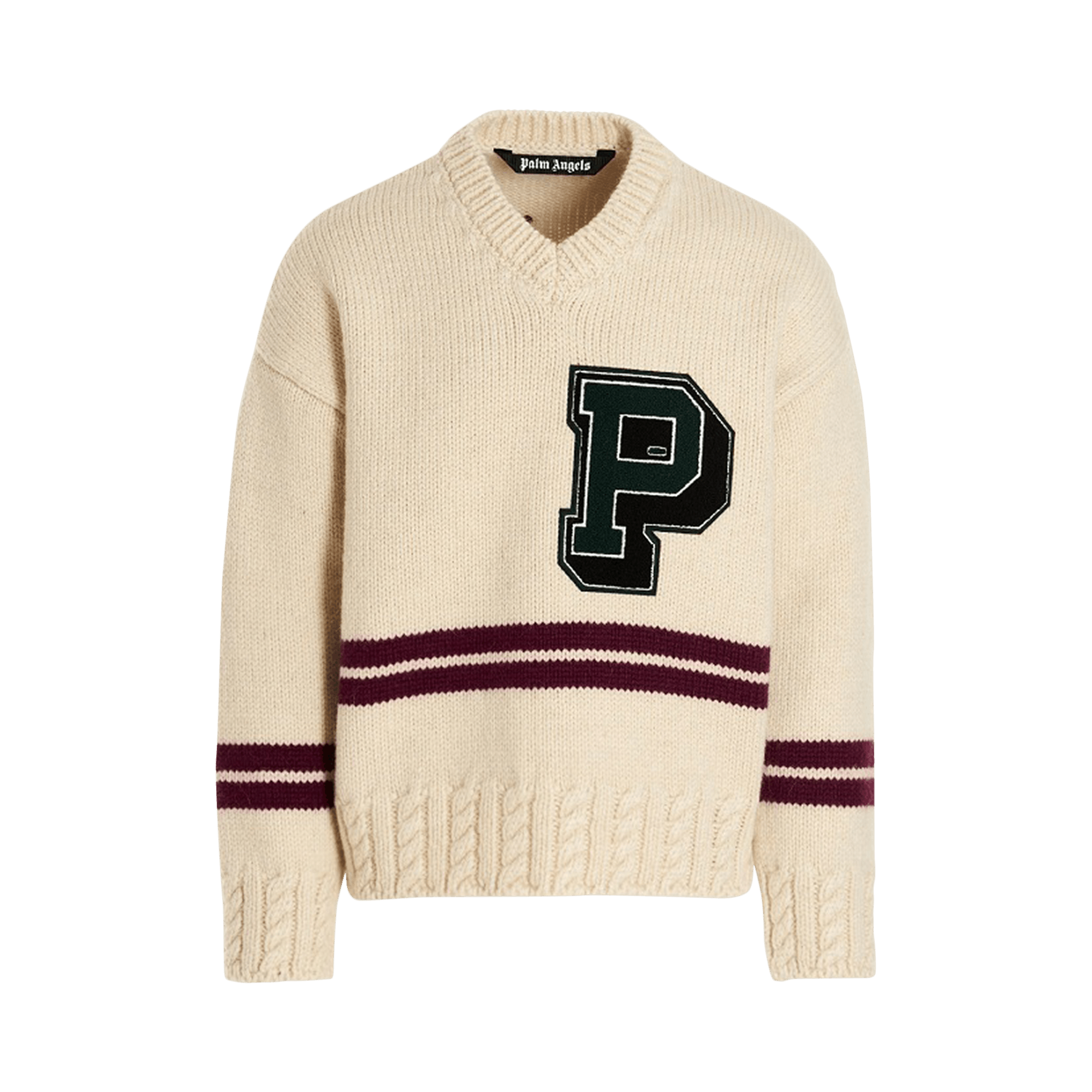 Palm Angels College V Neck Sweater 'Butter/Purple'