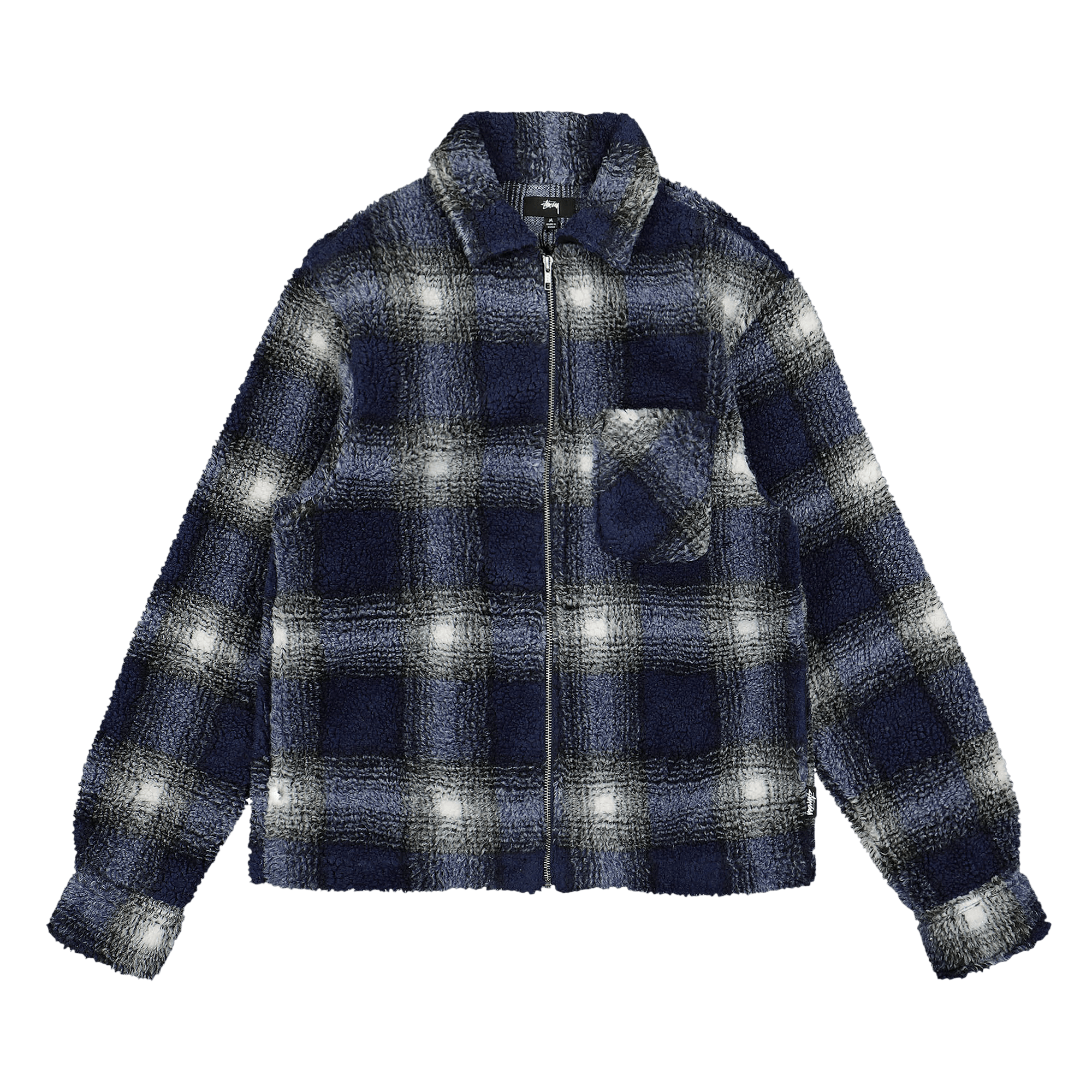 Stussy Shadow Plaid Sherpa Zip Shirt 'Blue'