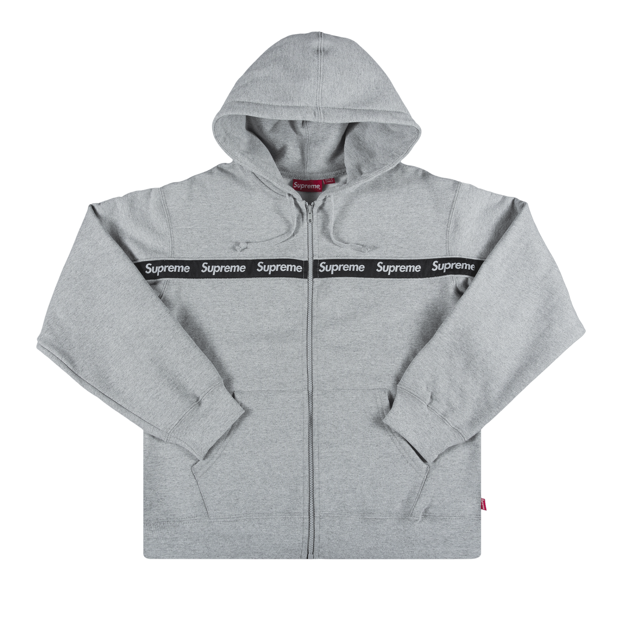 Supreme Text Stripe Zip Up Hooded Sweatshirt 'Grey'