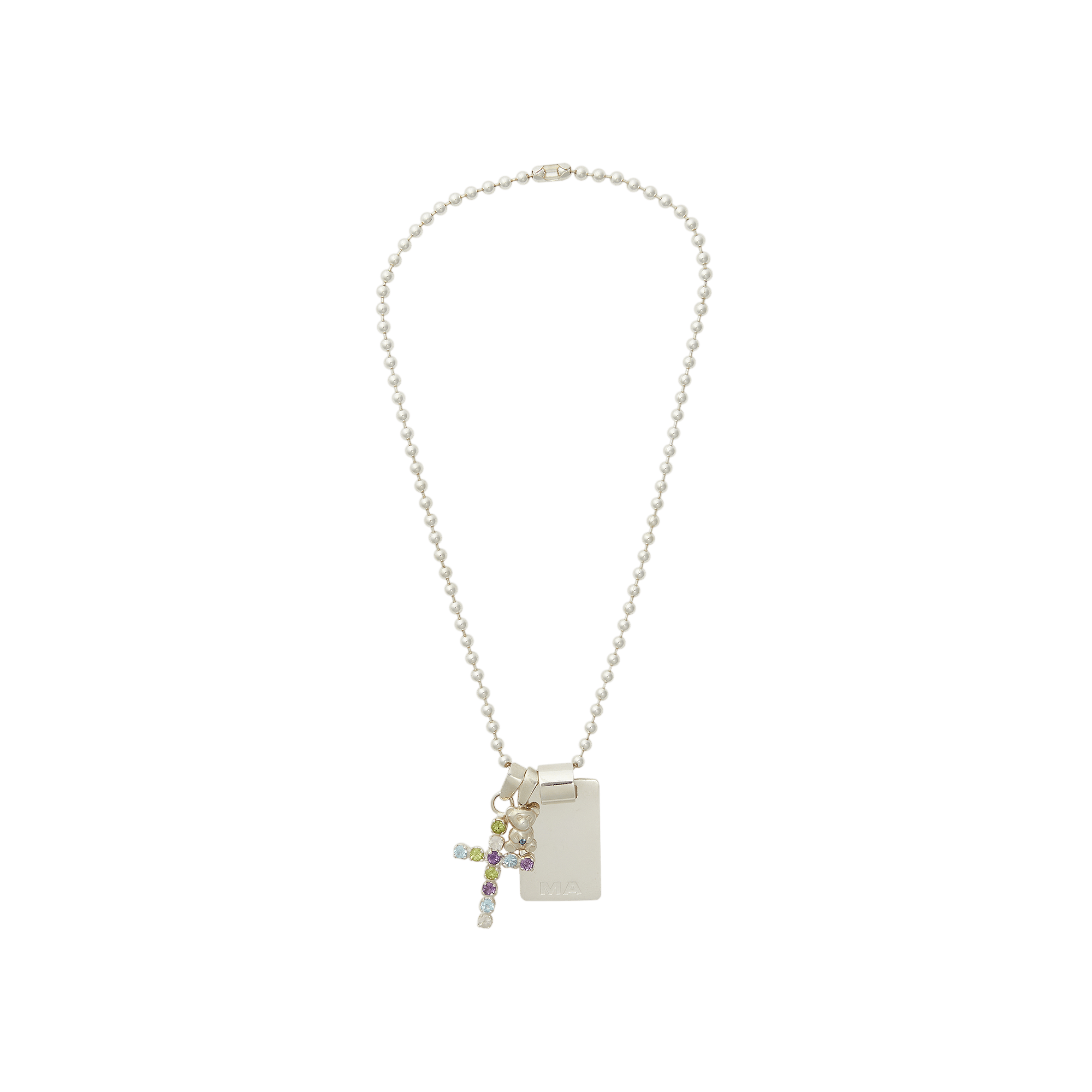 Pre-owned Martine Ali Goat Exclusive  Multi Stone Teddy Tag Necklace In Silver