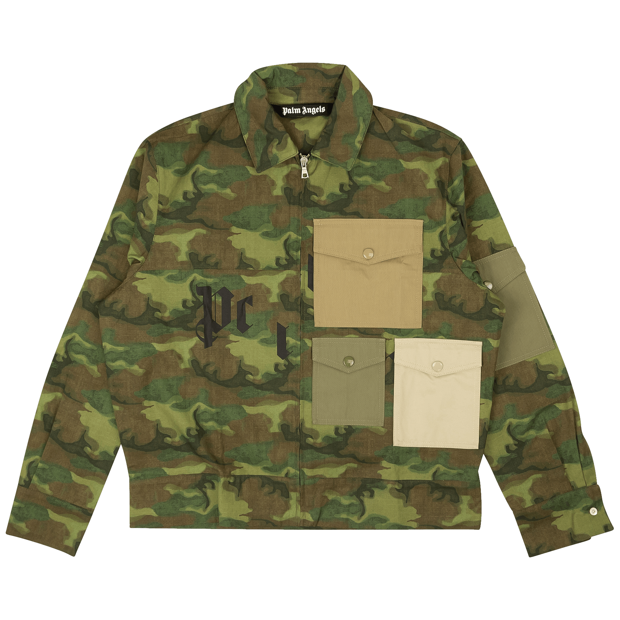 Palm Angels Camouflage Patch Pocket Shirt Jacket 'Military Green'
