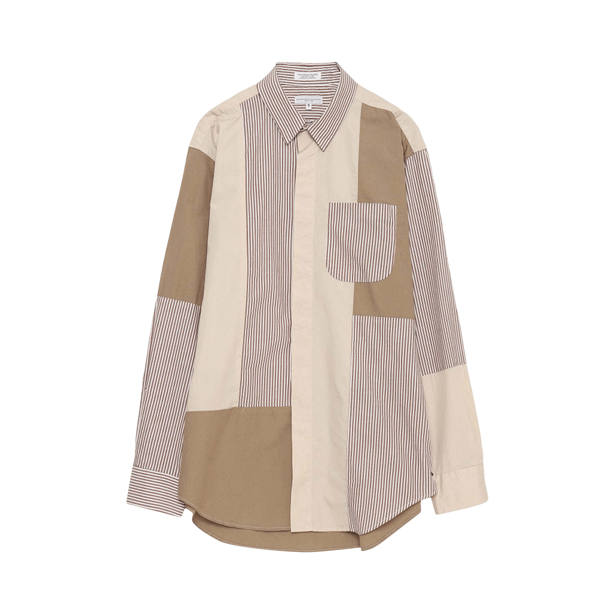 Pre-owned Engineered Garments Patchwork Stripe Longline Shirt 'khaki' In Tan