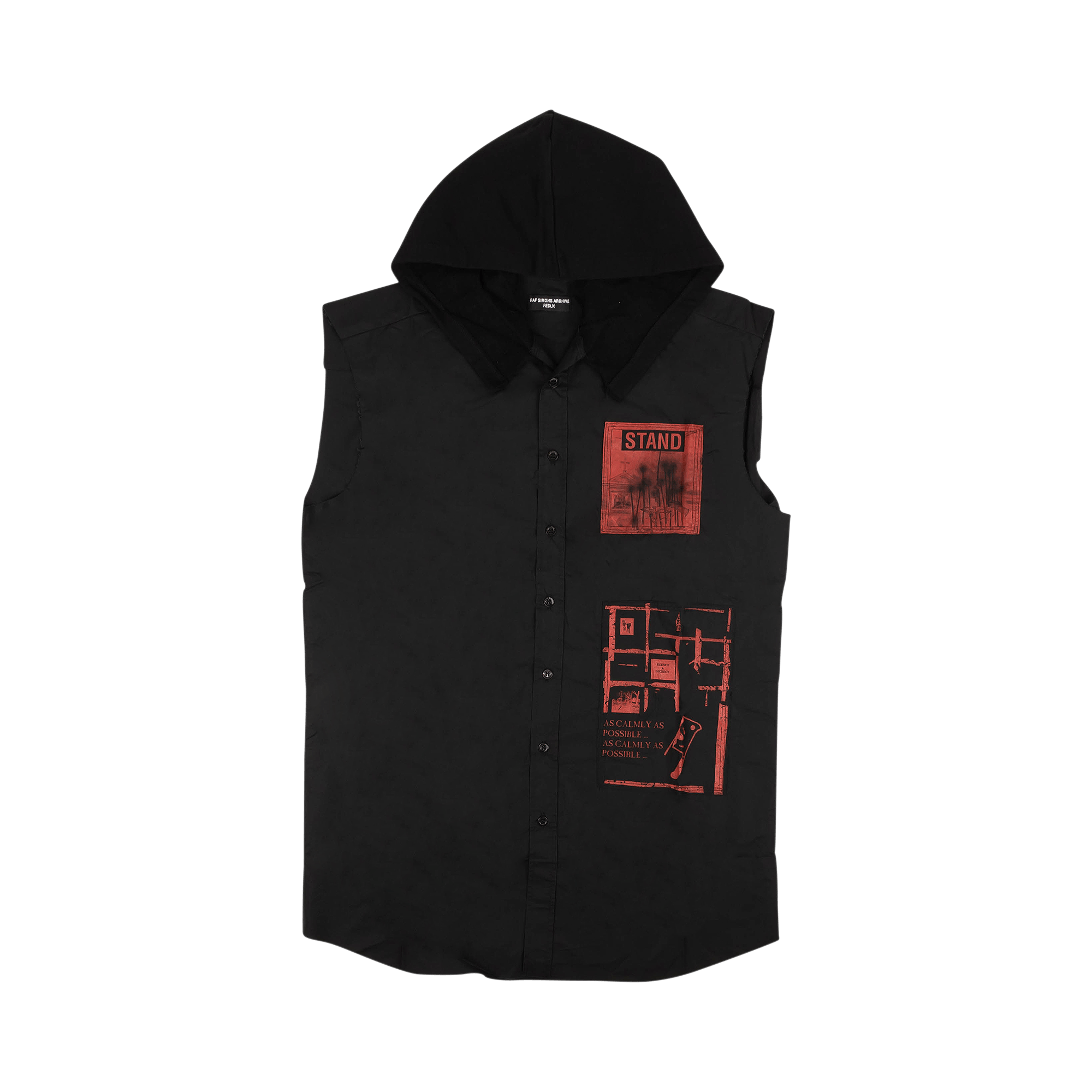 Pre-owned Raf Simons Sleeveless Hooded Patches Shirt 'black'