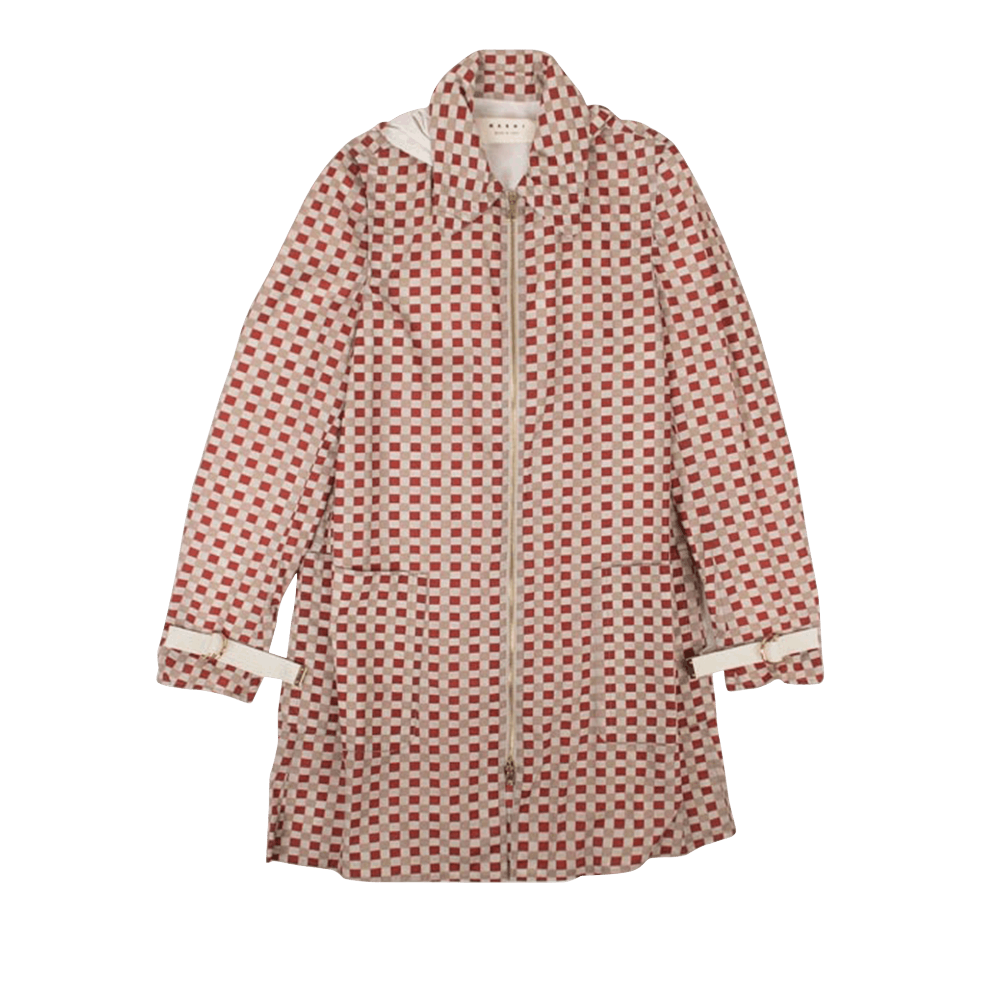 Pre-owned Marni Nylon Zip Up Checked Jacket 'beige/red' In Tan