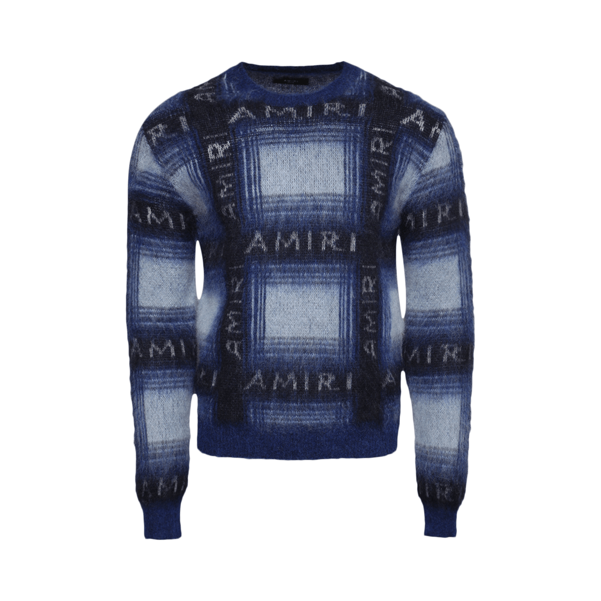 Pre-owned Amiri Brushed Mohair Plaid Crew 'blue'