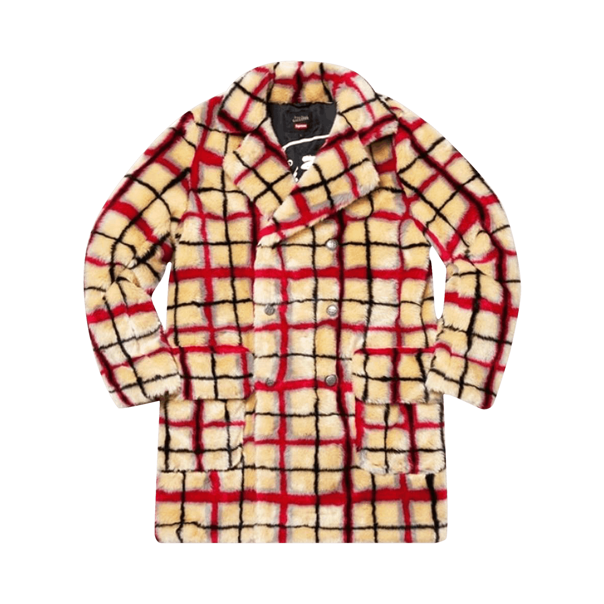 Supreme x Jean Paul Gaultier Double Breasted Plaid Faux Fur Coat 'White'