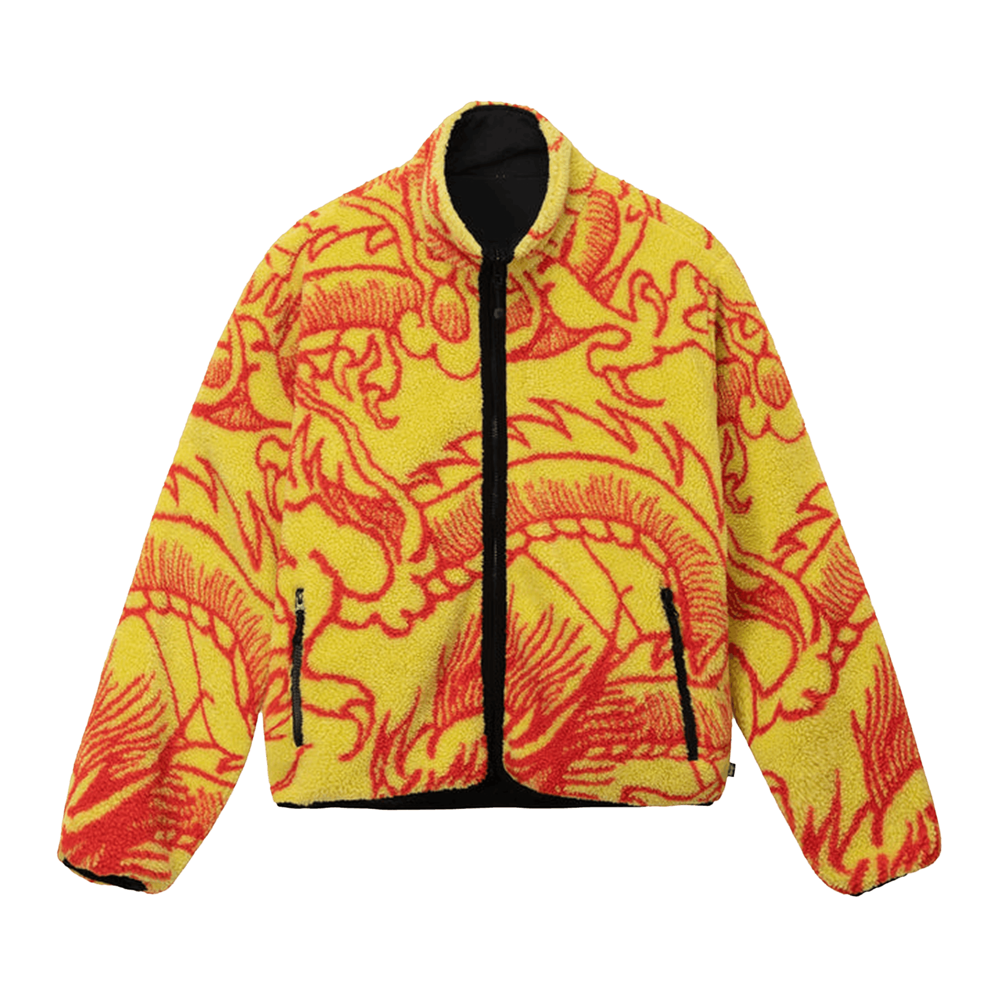 Pre-owned Stussy Dragon Sherpa Jacket 'lime' In Yellow