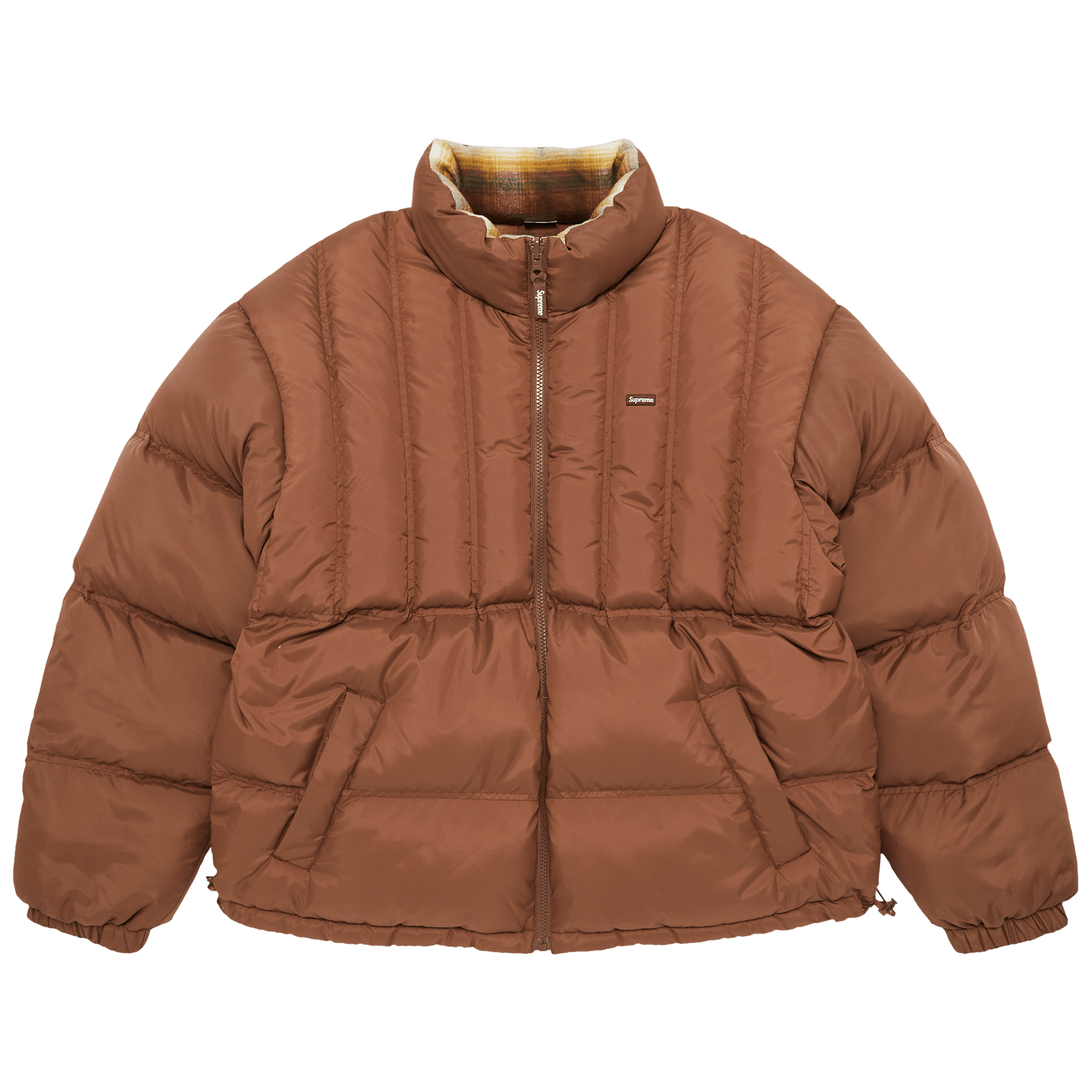 Pre-owned Supreme Flannel Reversible Puffer Jacket 'brown'