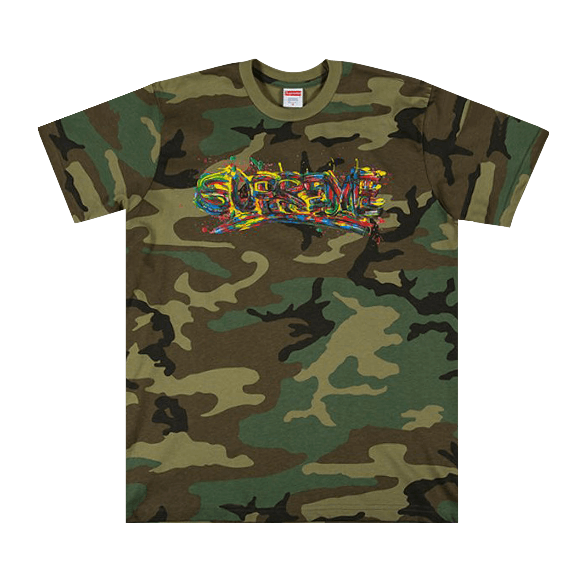 Supreme Paint Logo Tee 'Woodland Camo'