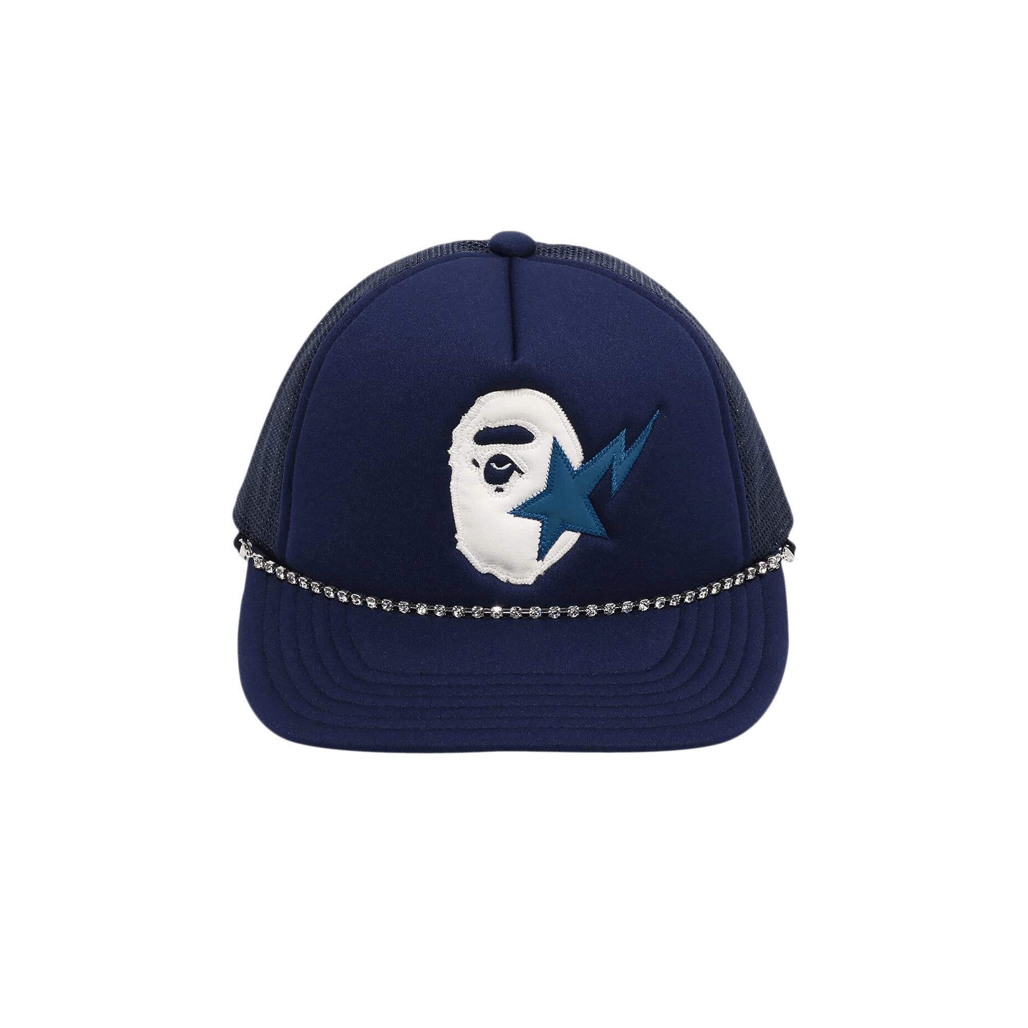 BAPE Sta Ape Head Leather Patched Mesh Cap 'Blue'