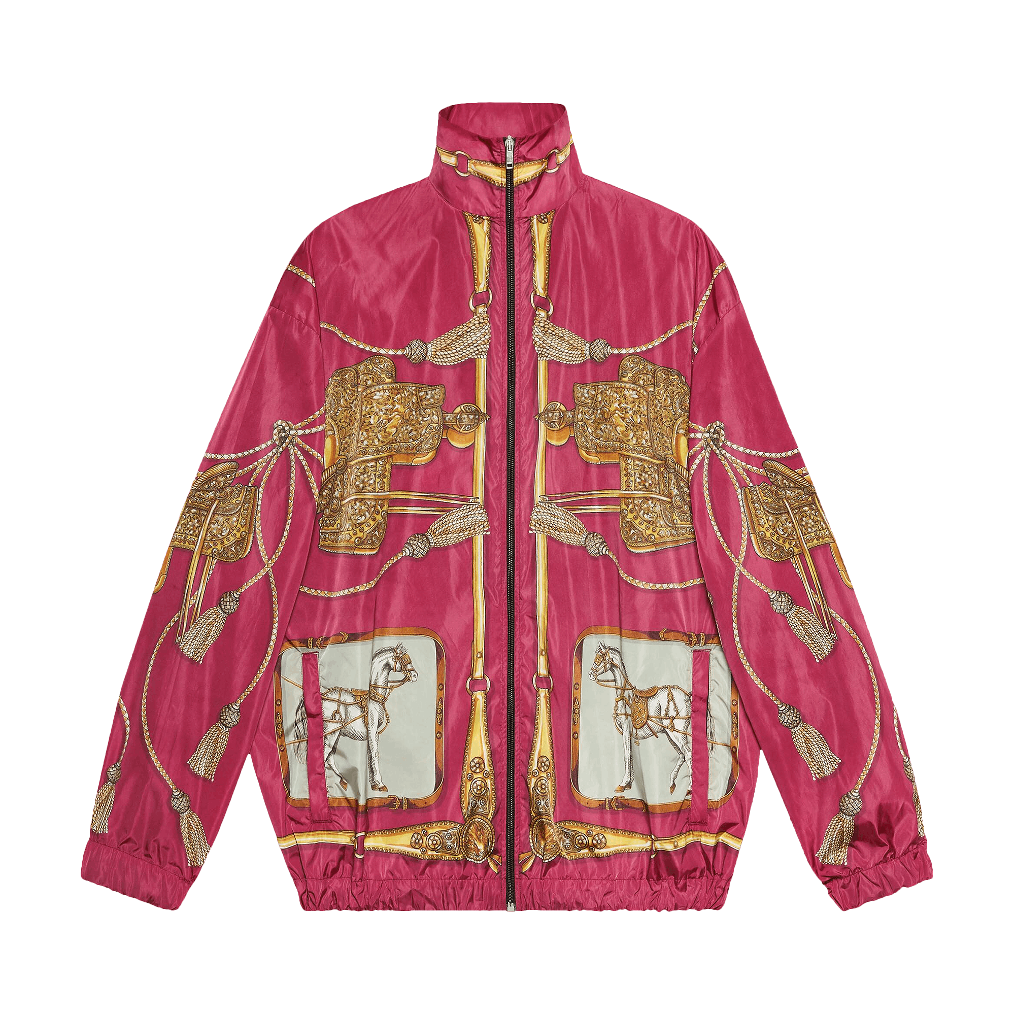 Gucci Horses and Tassels Print Oversize Nylon Bomber Jacket 'Magenta'