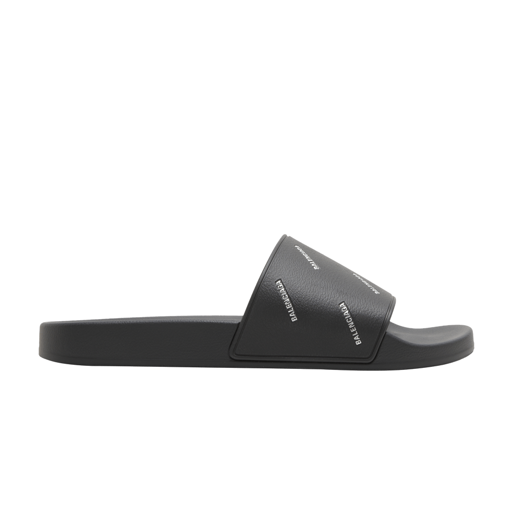 Balenciaga Pool Slides 'Repeat Logo - Black Silver'