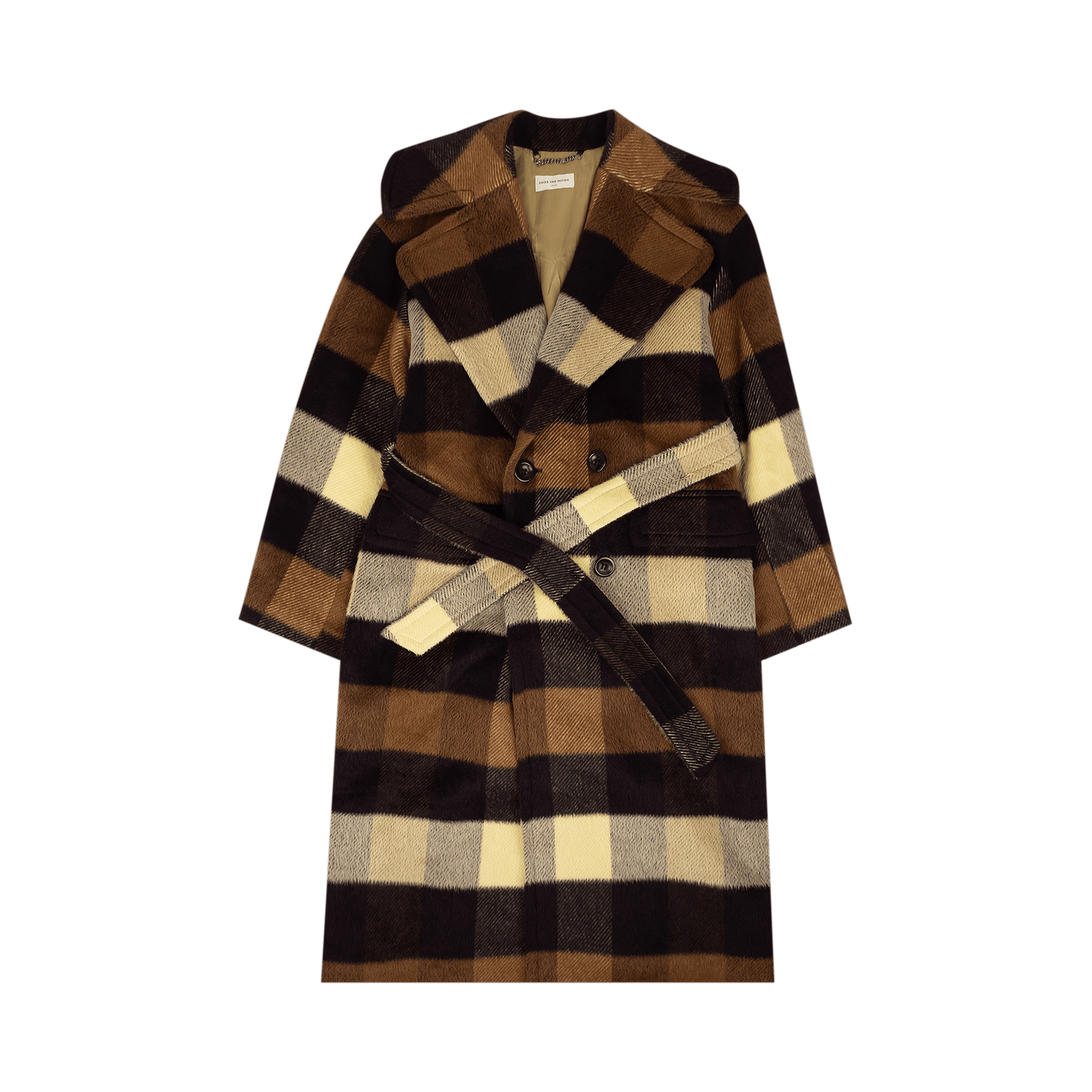 Pre-owned Dries Van Noten Checked Double Breasted Coat 'brown'