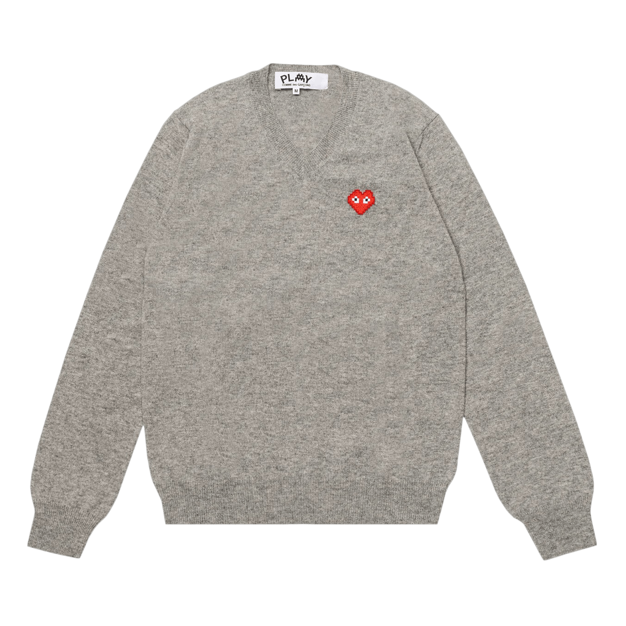 Comme des Garçons PLAY Heart V Neck Pullover 'Light Grey'